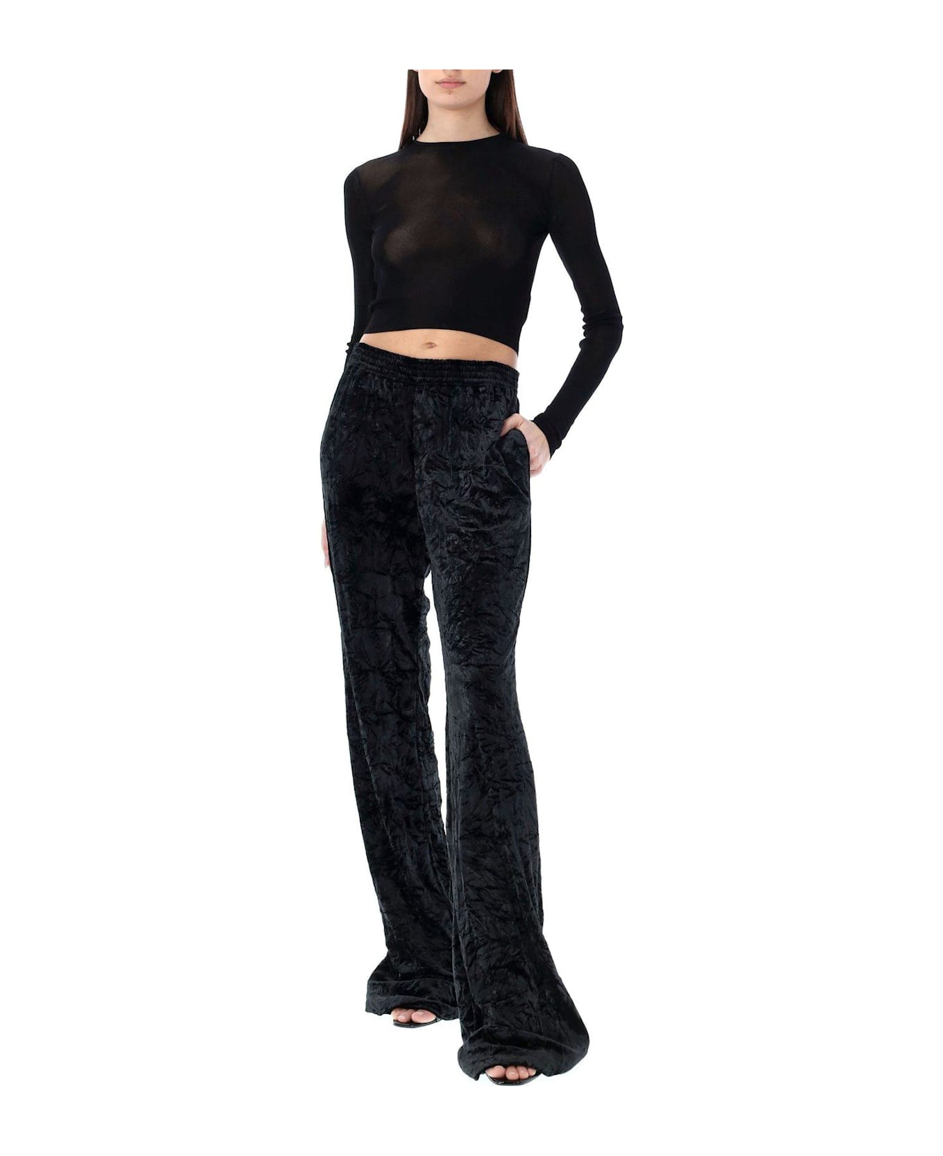 Saint Laurent Wide Leg Velvet Trousers - BLACK