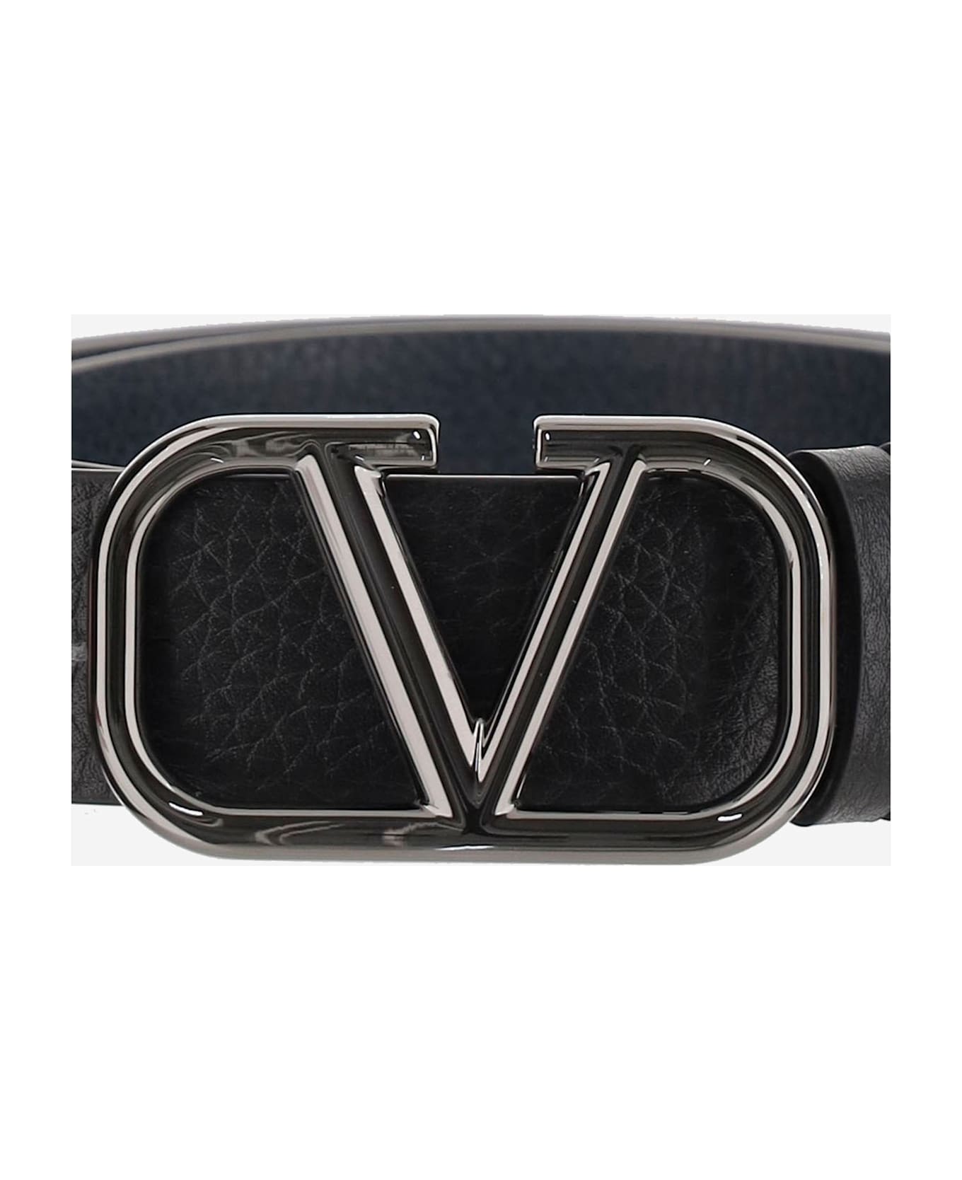 Valentino Garavani Vlogo Signature Reversible Leather Belt - NERO/MARINE