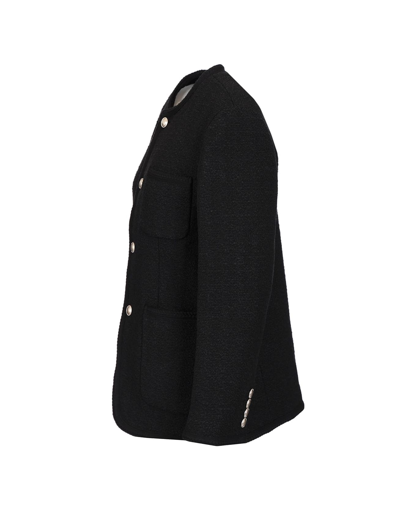 Dunst Collarless Tweed Jacket - Black
