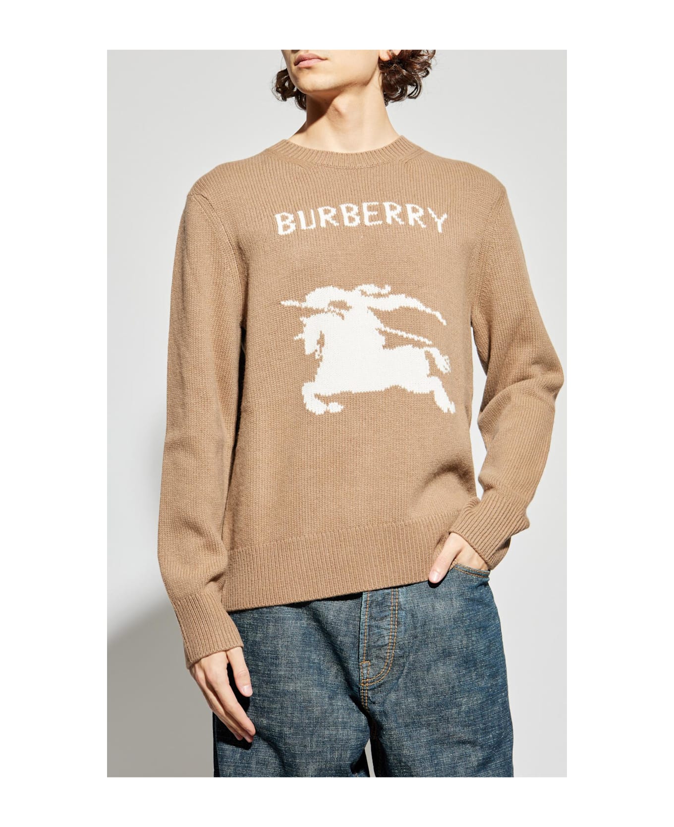 Burberry Wool Sweater With Logo - Brown