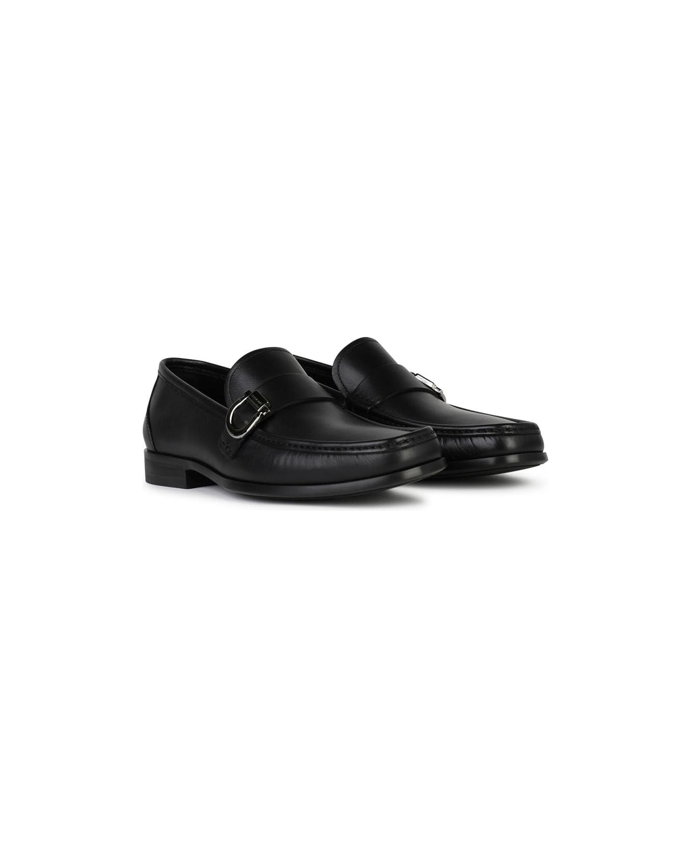 Ferragamo 'caspian' Black Leather Loafers - Black