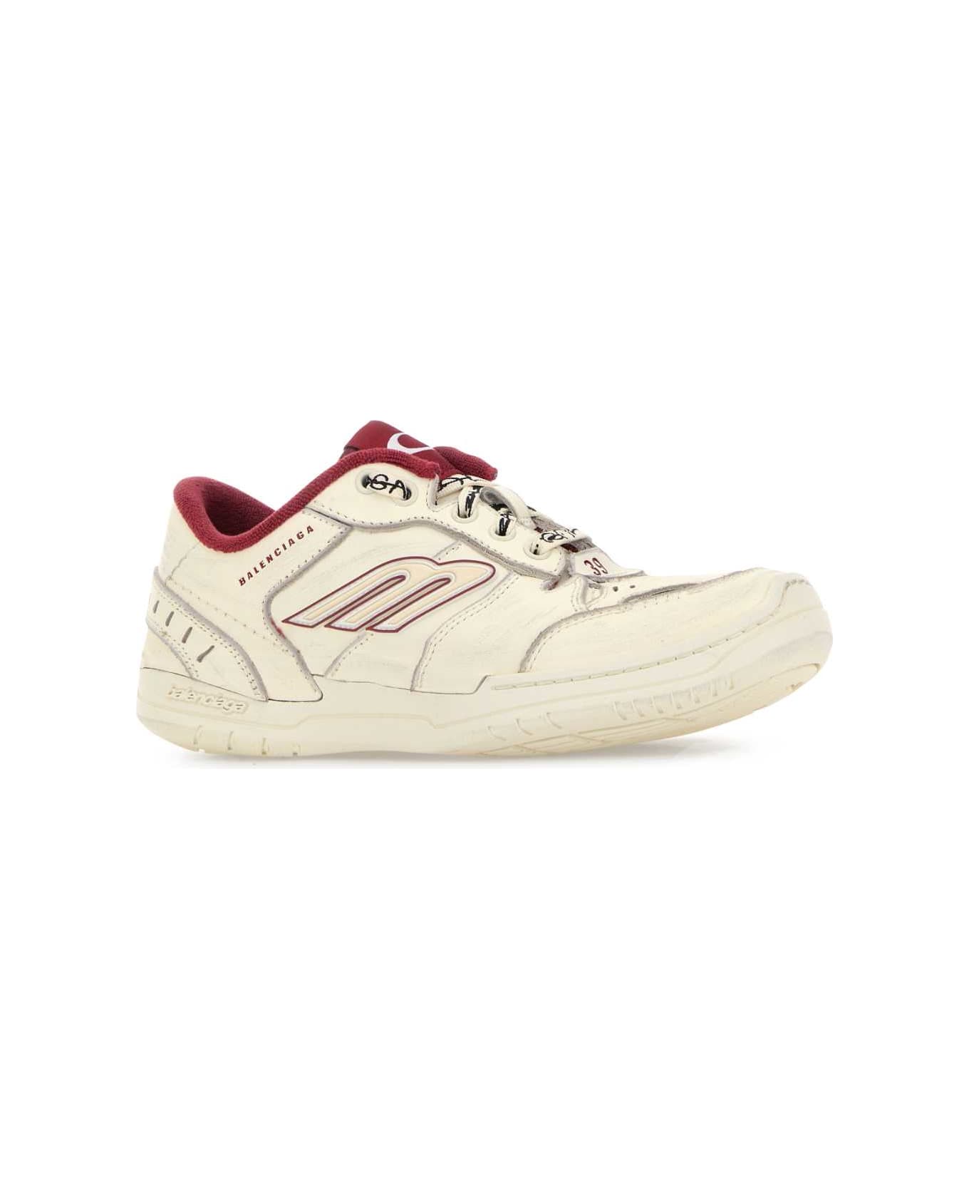 Balenciaga Ivory Leather Hamptons Sneakers - OFF WHITE / RED