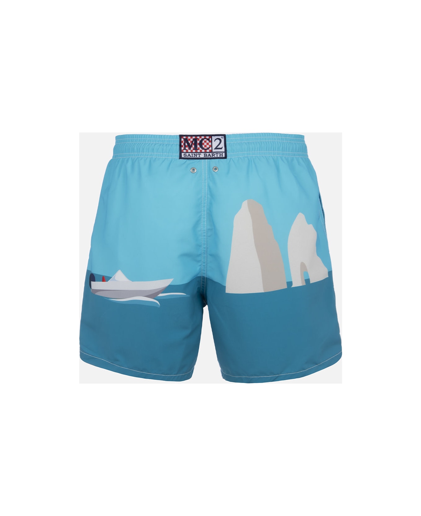 MC2 Saint Barth Man Mid-length Gustavia Swim-shorts With Capri Placed Print - GREEN
