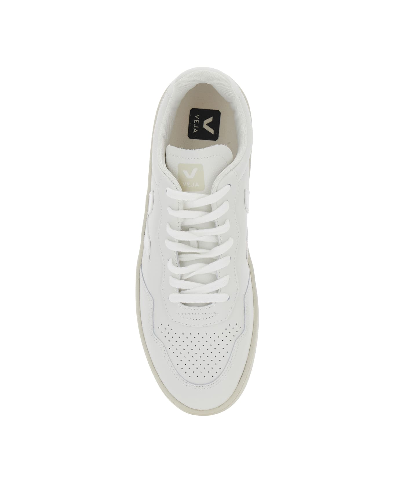 Veja 
v-90
 White Sneakers With Logo Patch On The Tongue And Logo Lettering On The Heel In Leather Unisex - White