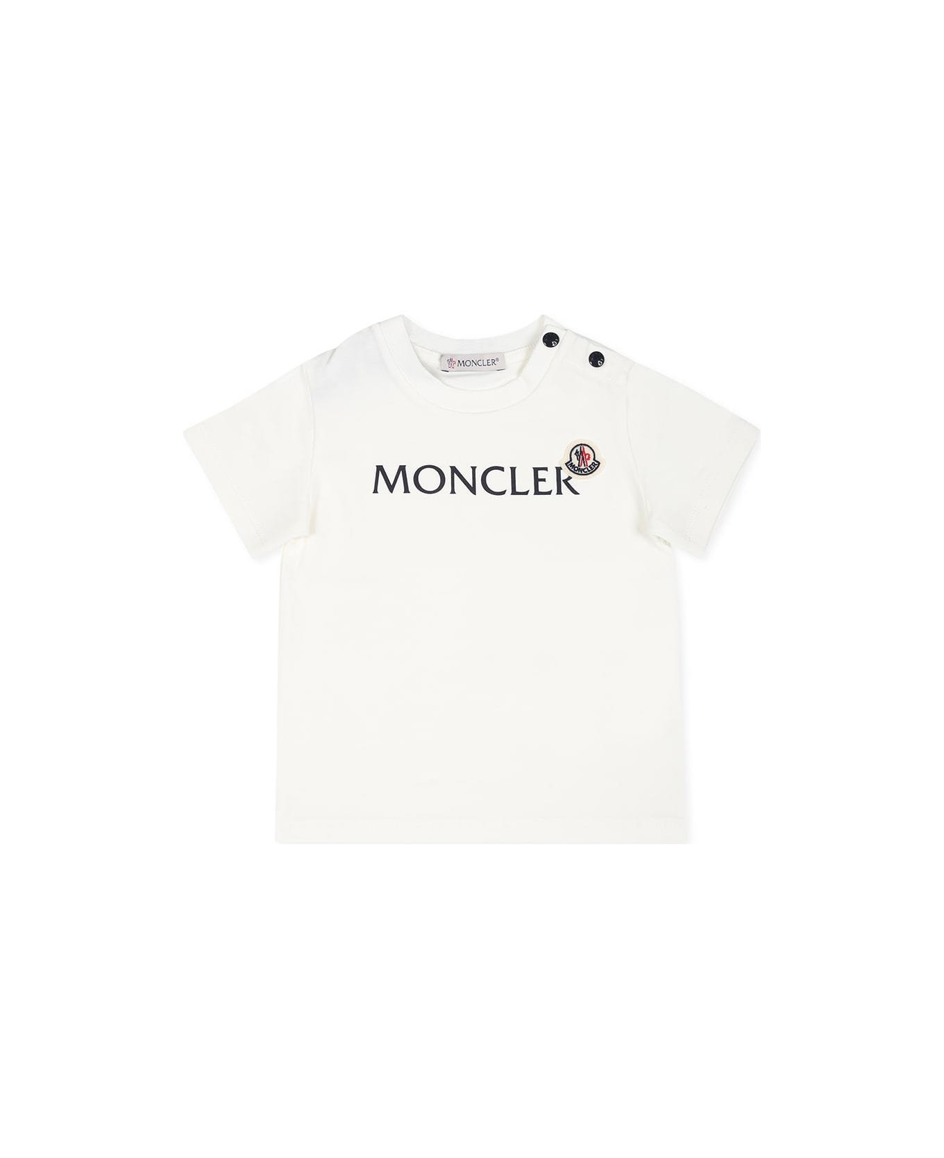 Moncler White T-shirt For Babykids With Logo - Bianco Tシャツ＆ポロシャツ