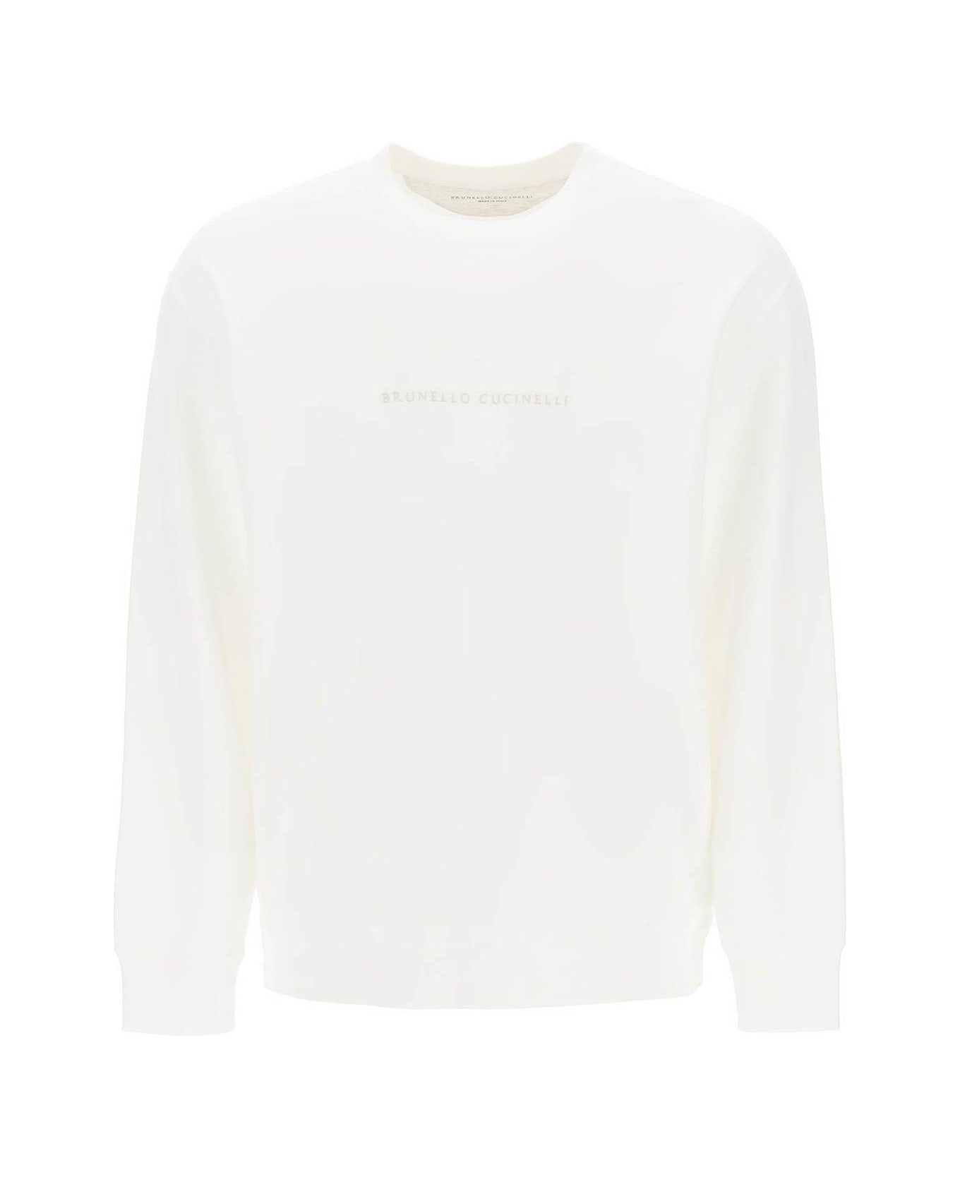 Brunello Cucinelli Logo Embroidered Crewneck Sweatshirt - off white+sabbia