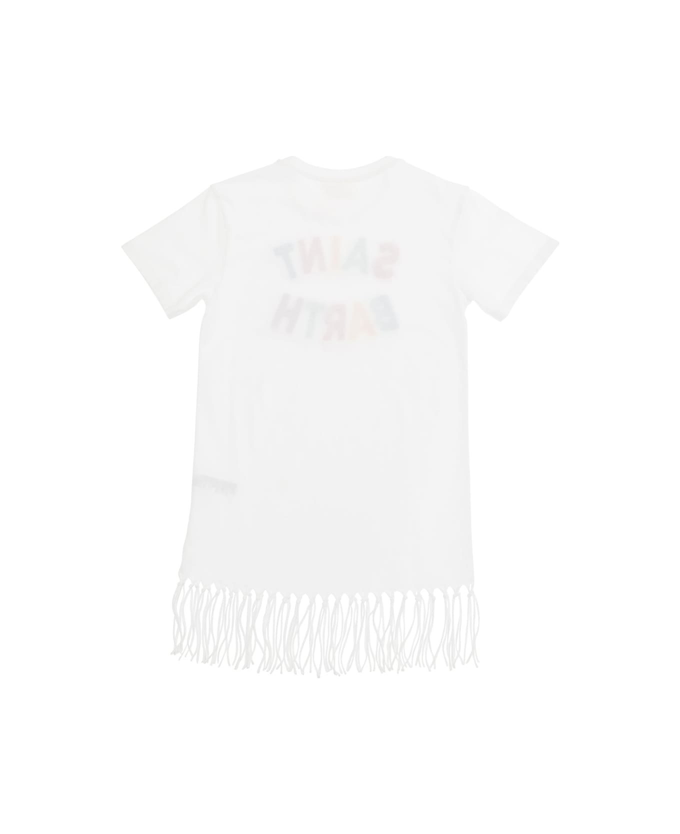 MC2 Saint Barth 'abbey' White Dress With Fringes And Logo In Cotton Girl - White