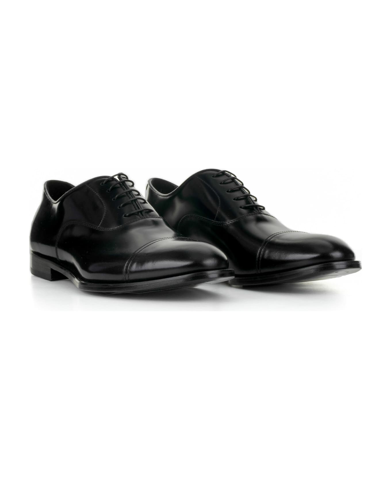 Doucal's Black Leather Oxford With Toe Cap - NERO