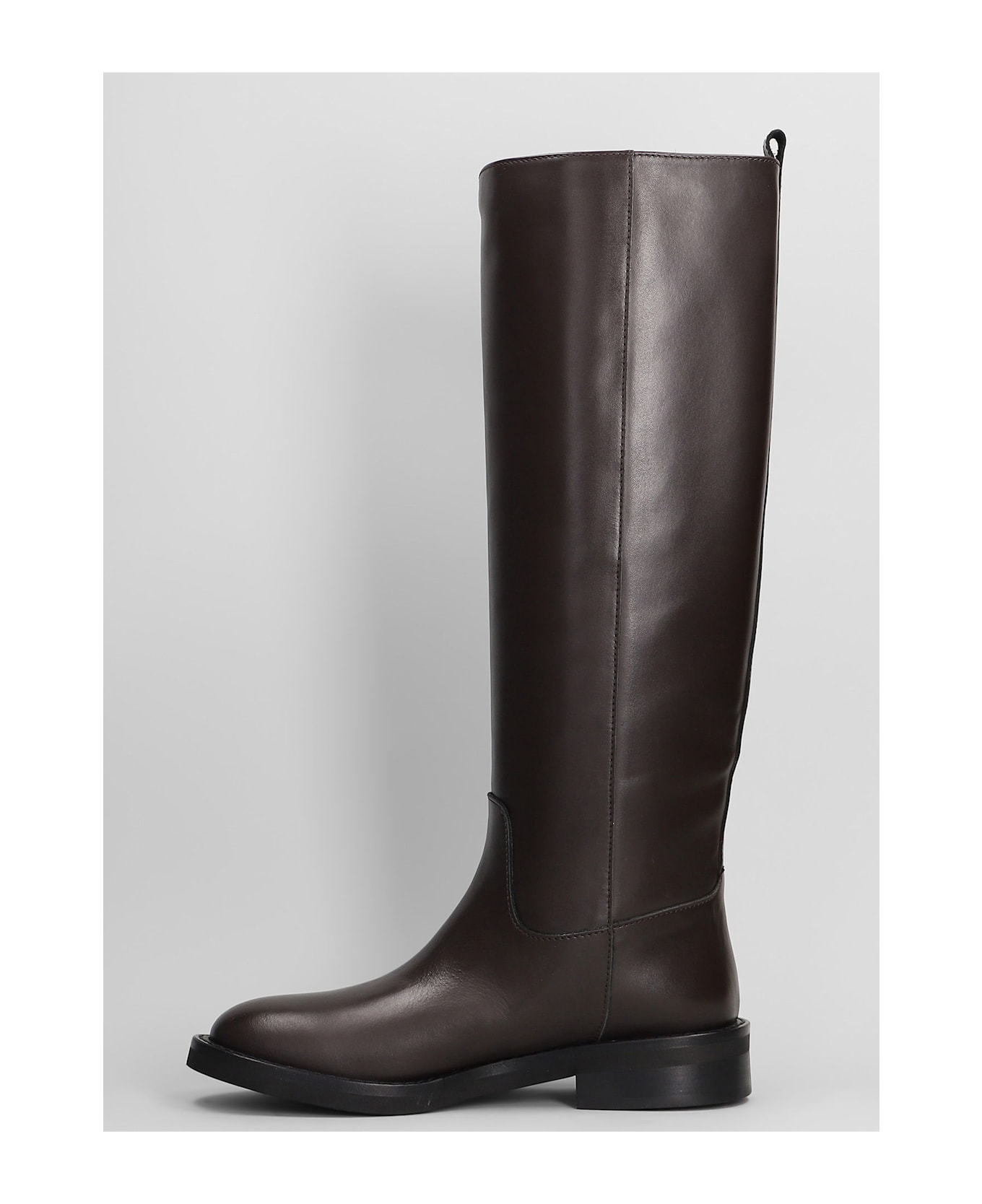 Via Roma 15 Low Heels Boots In Dark Brown Leather - dark brown