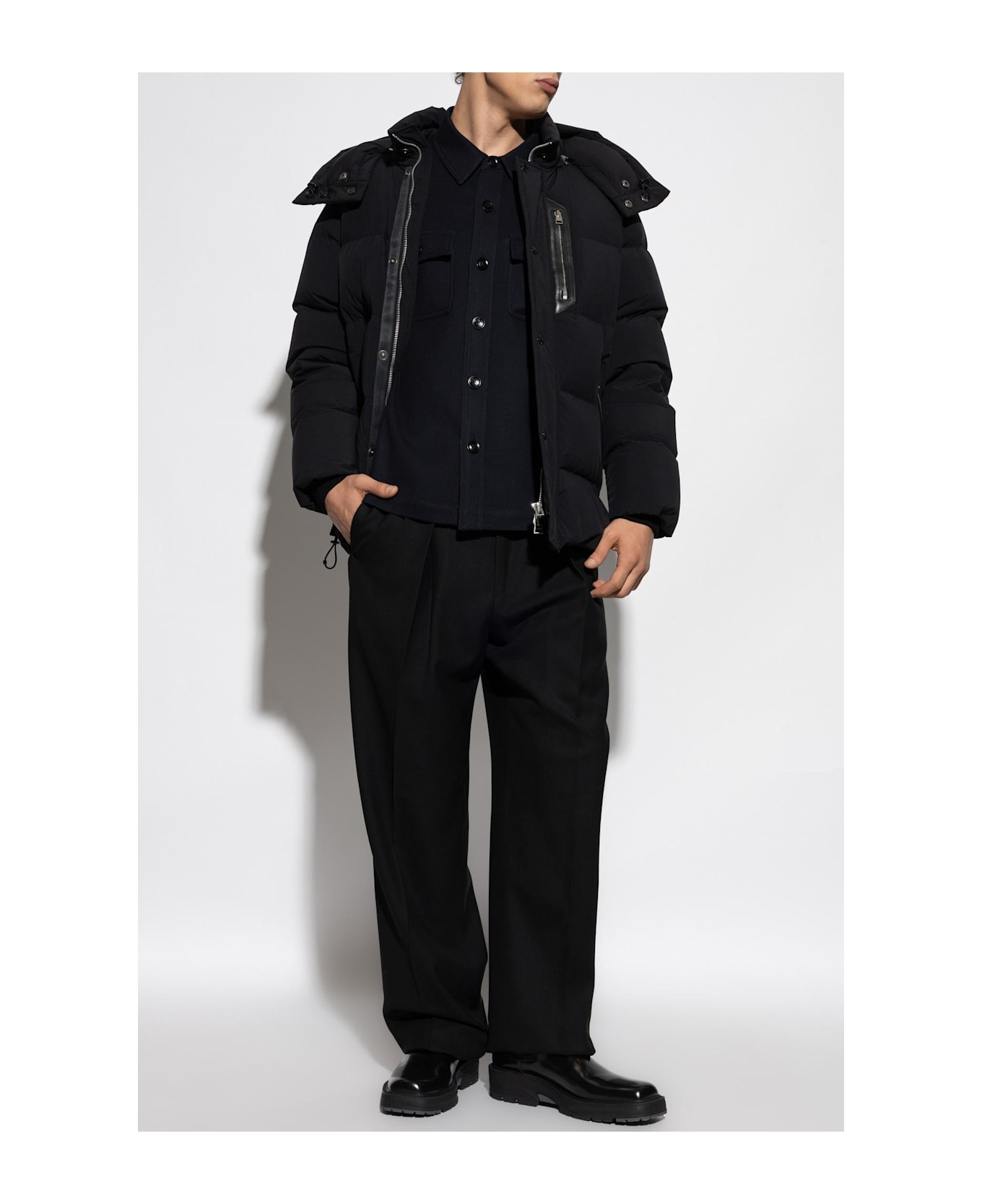 Tom Ford Down Jacket With Detachable Hood - BLACK