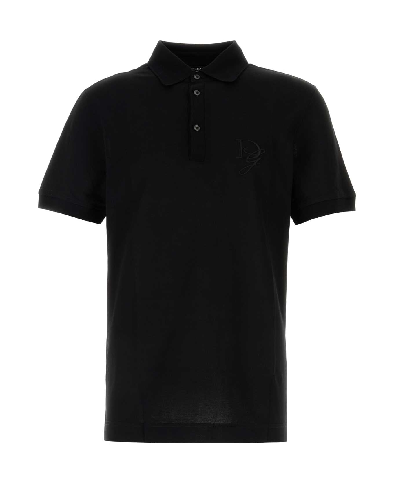 Dolce & Gabbana Black Piquet Polo Shirt - NERO
