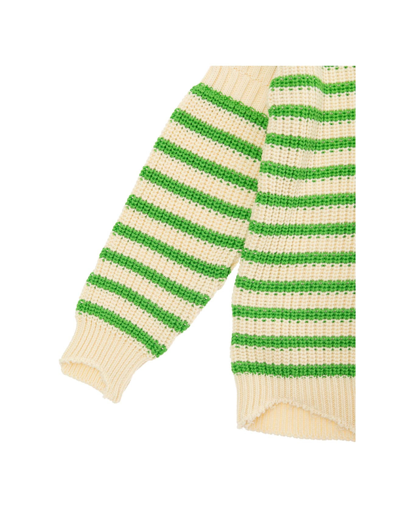 Marni Green Sweater With Stripes And Distressed Effect In Cotton Girls - Green