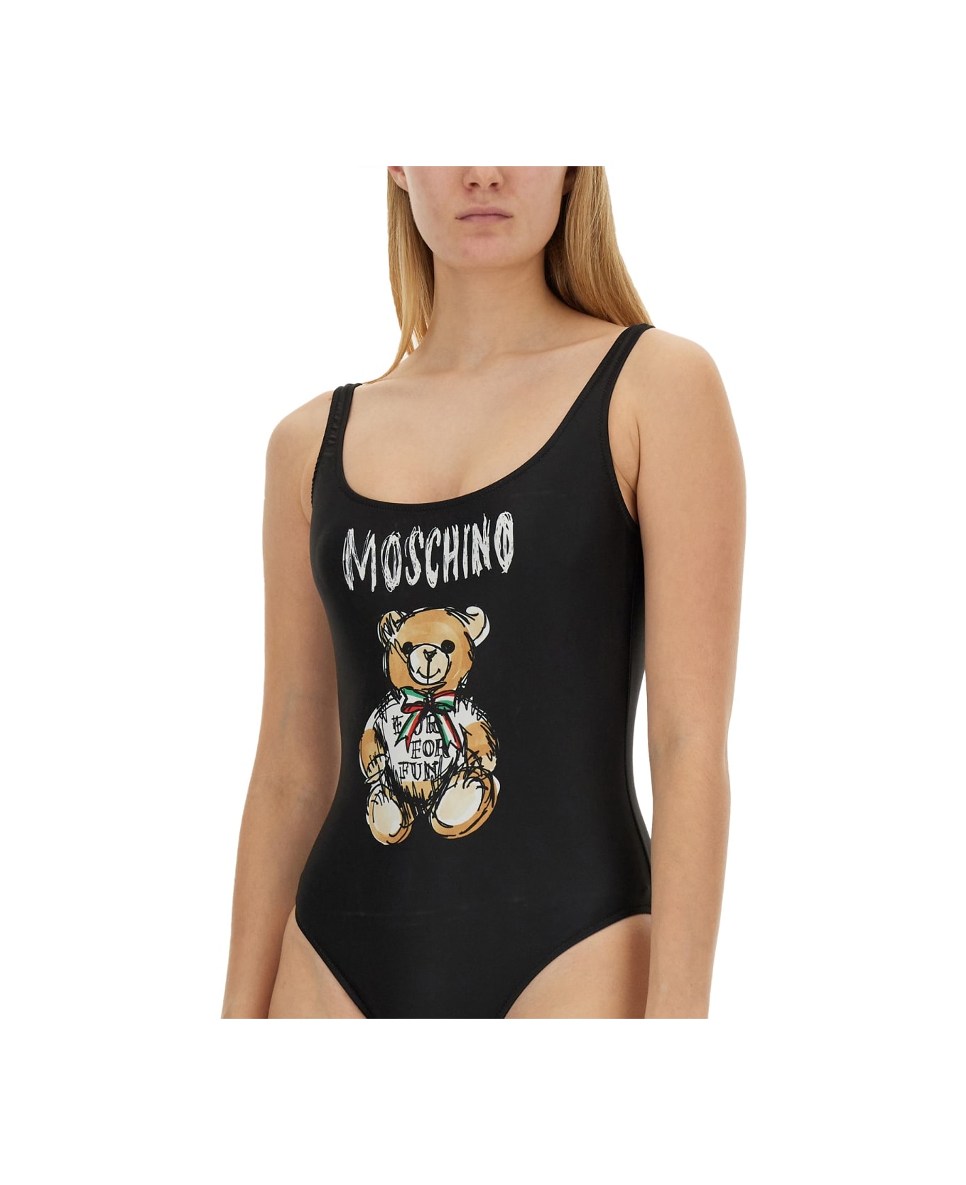 Moschino "drawn Teddy Bear" One-piece Swimsuit - BLACK