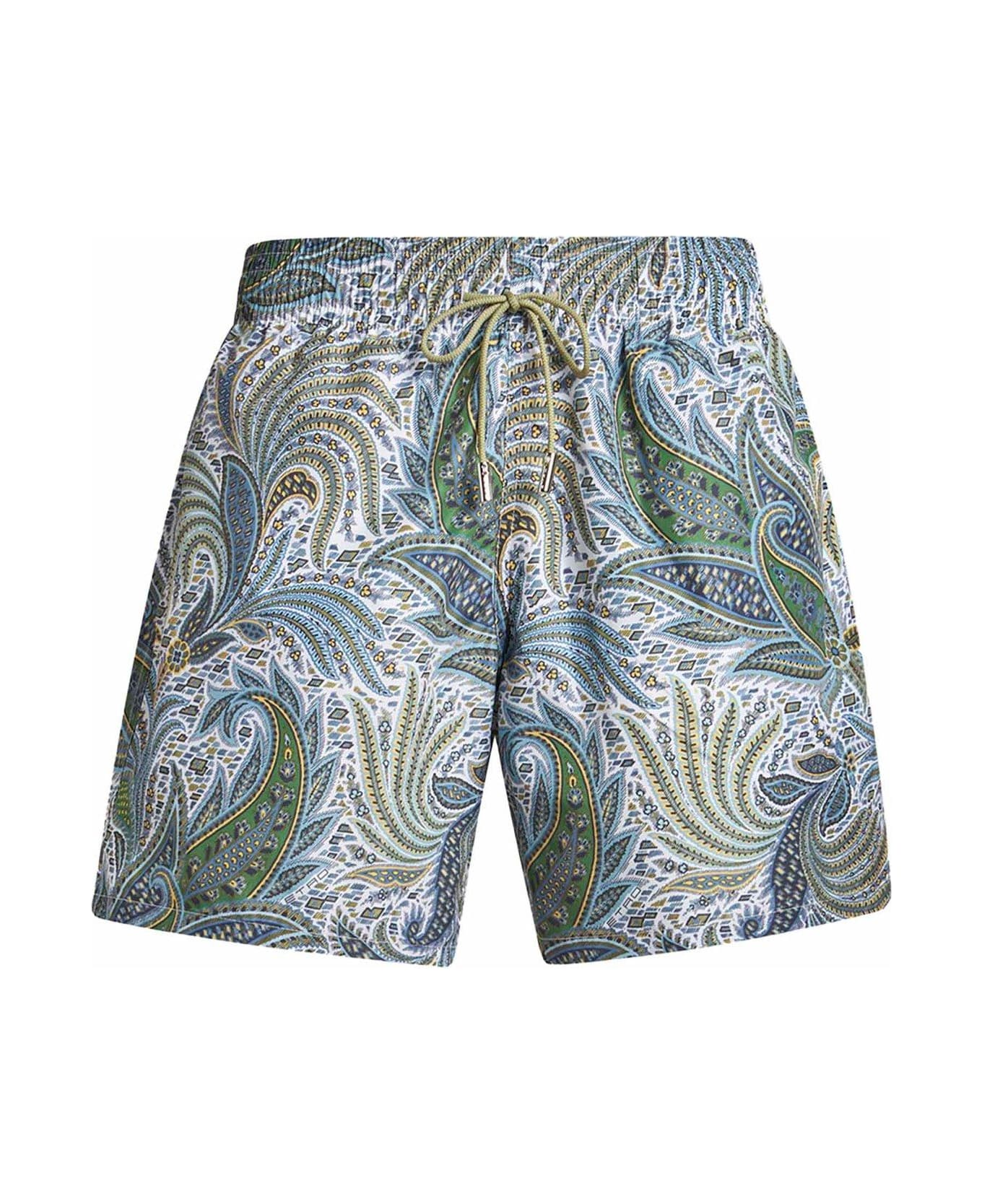 Etro Leaf Printed Drawstring Swim Shorts - MultiColour