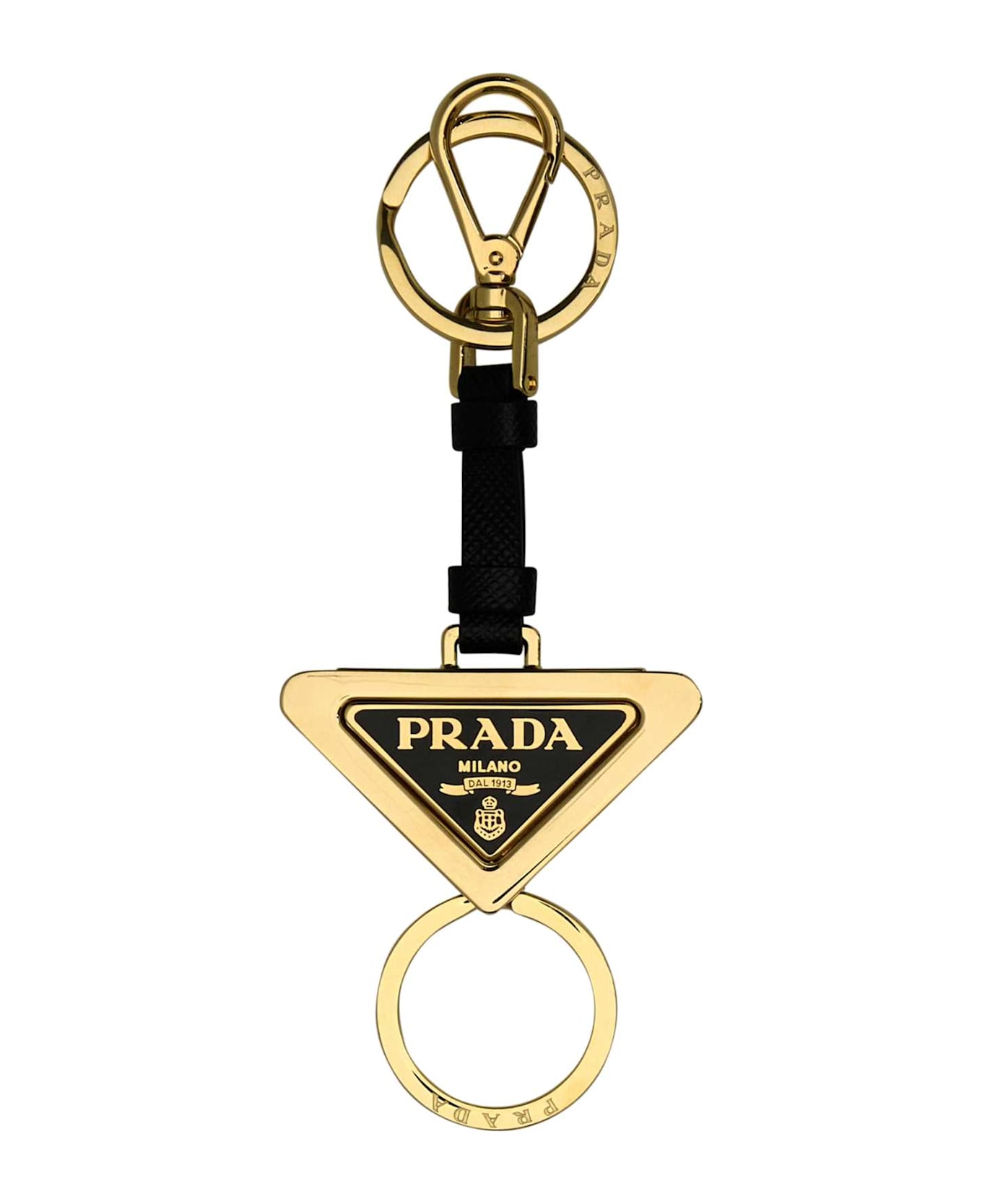 Prada Black Metal And Leather Key Ring - ORO+NERO