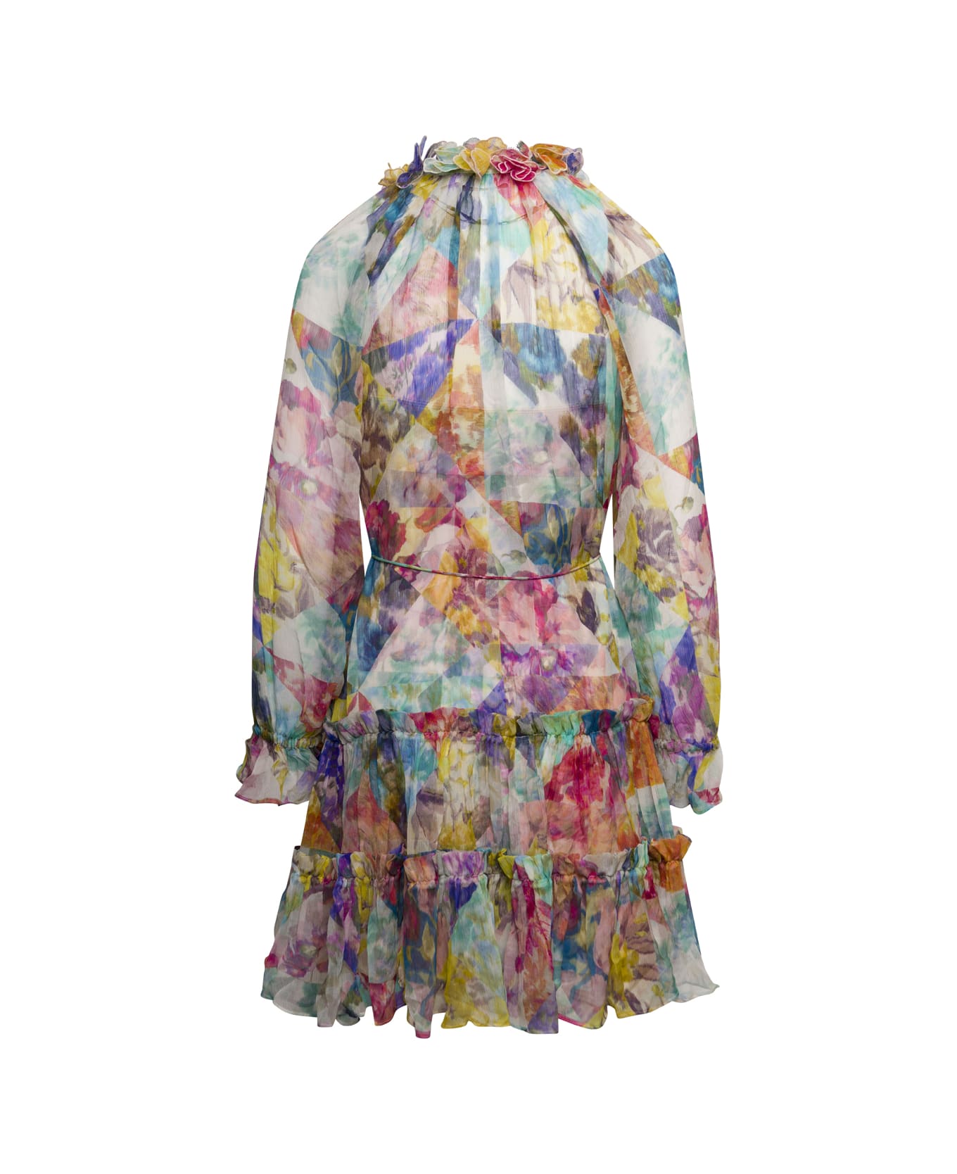 Zimmermann 'high Tide Swing' Multicolor Floreal Printed Mini Dress With Ruches In Silk Woman