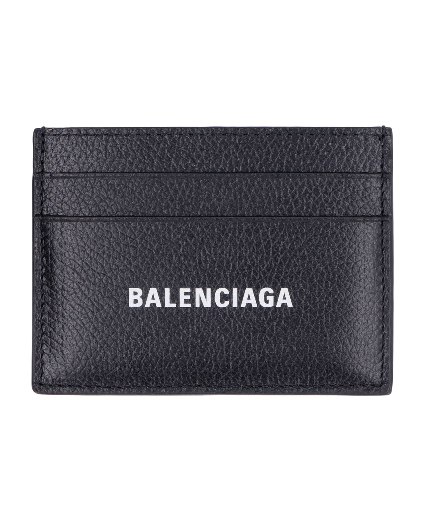 Balenciaga Pebbled Calfskin Card Holder - BLACK
