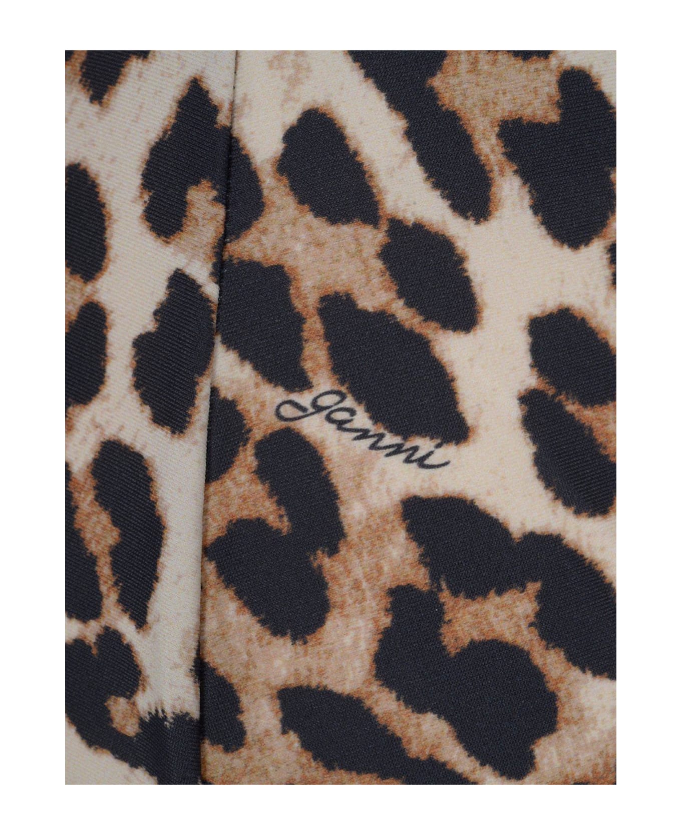 Ganni Leopard Printed V-neck Swimsuit - Marrone