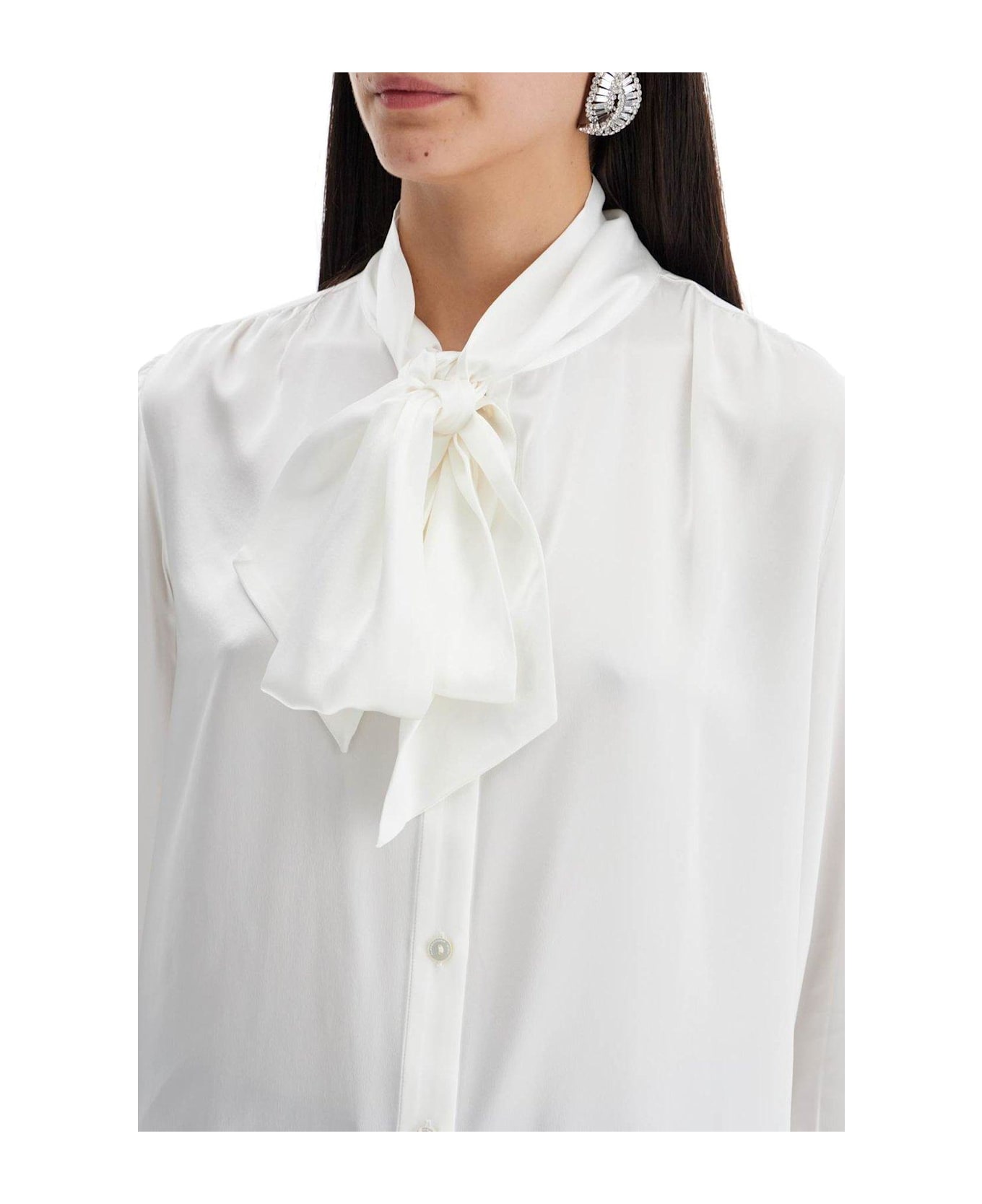 Alessandra Rich Pussy-bow Satin Blouse - white