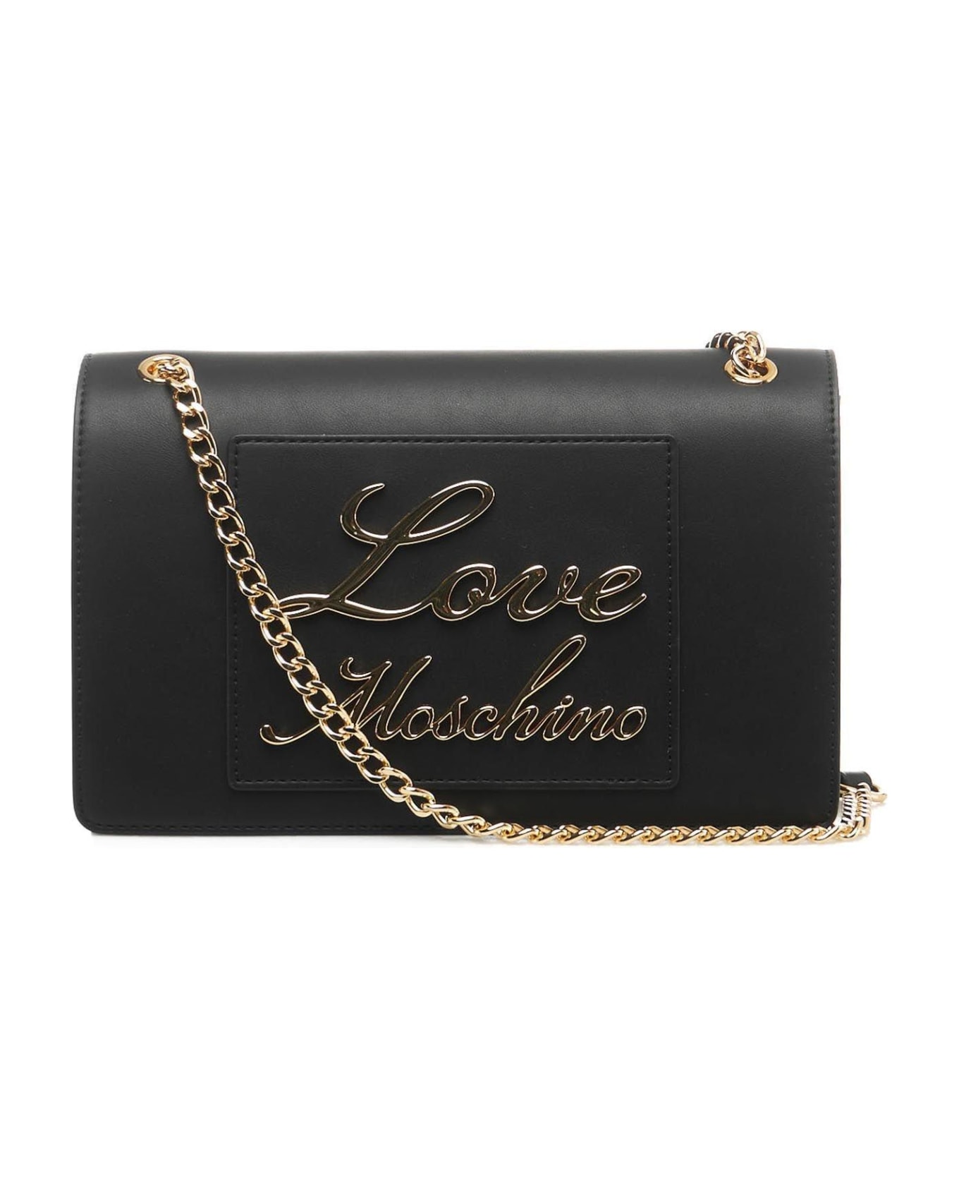 Love Moschino Logo Lettering Chain Linked Shoulder Bag - Nero