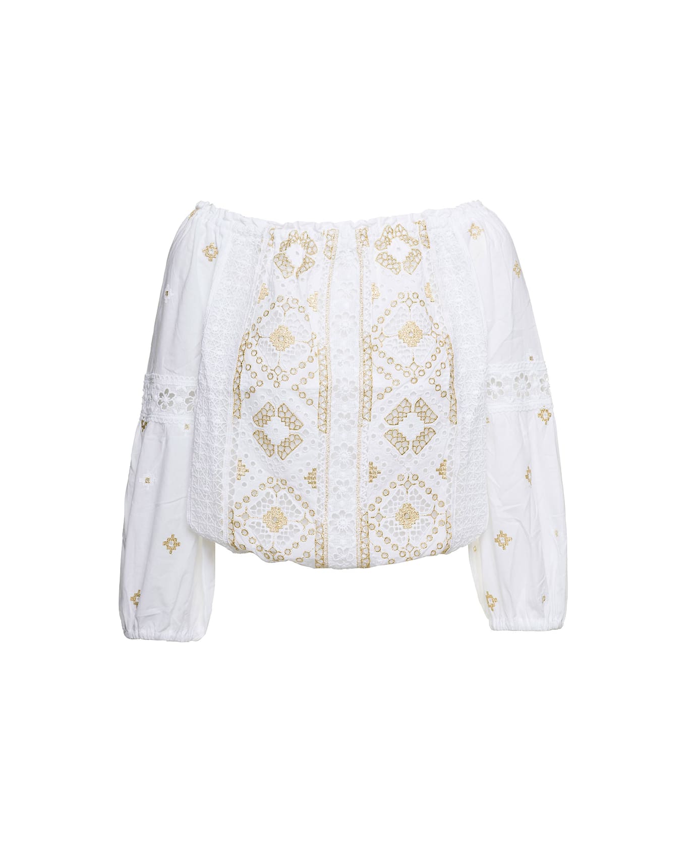 Temptation Positano Off-shoulder Embroidered Blouse In White Cotton Woman - White