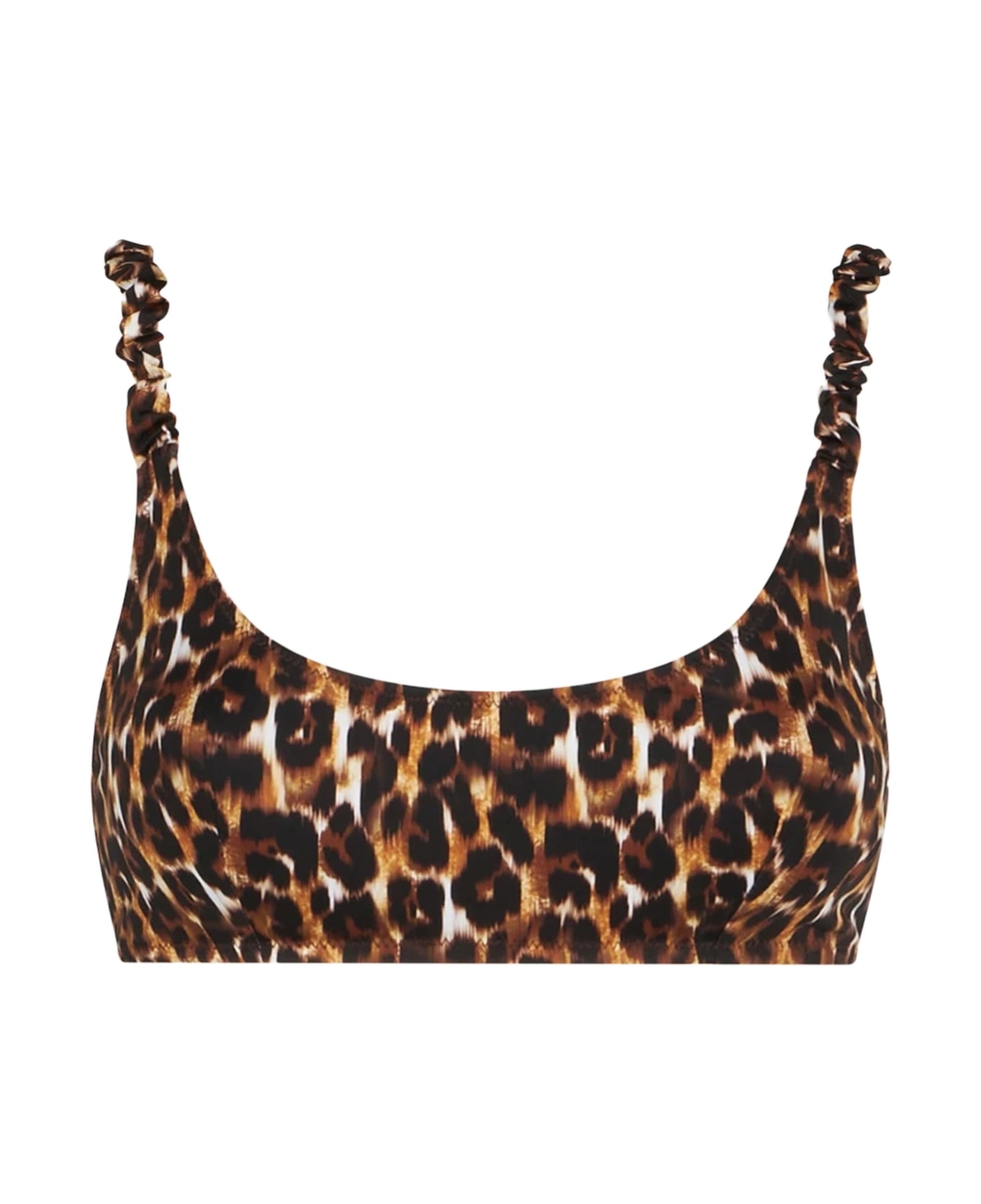 MC2 Saint Barth Woman Bralette Swimsuit With Leopard Print - BROWN