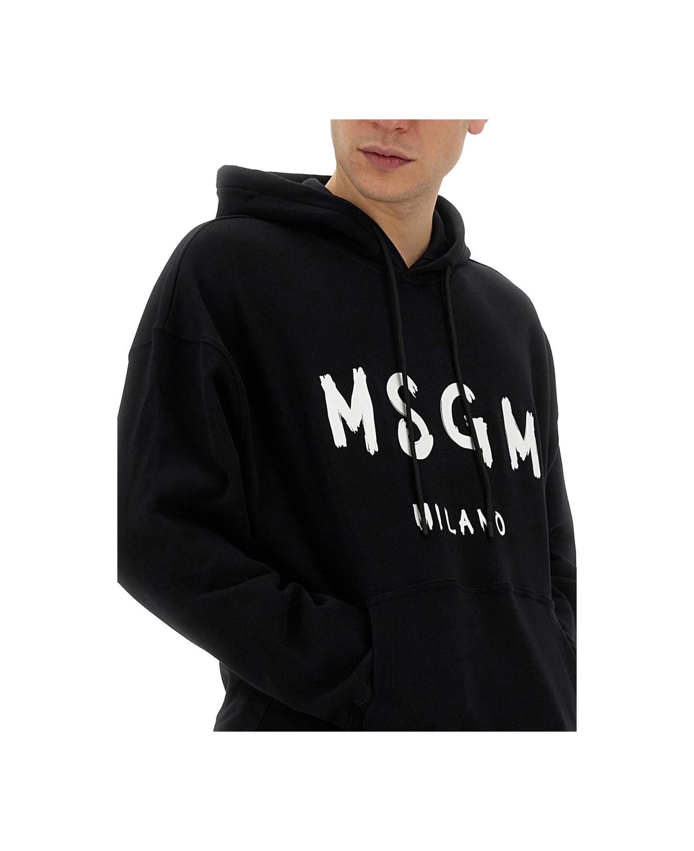 MSGM Sweatshirt With Brushed Logo - BLACK フリース