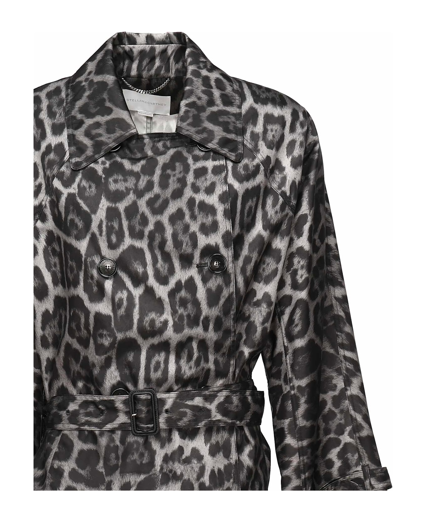 Stella McCartney Beltd Trench Coat With Leopard Print - Grey