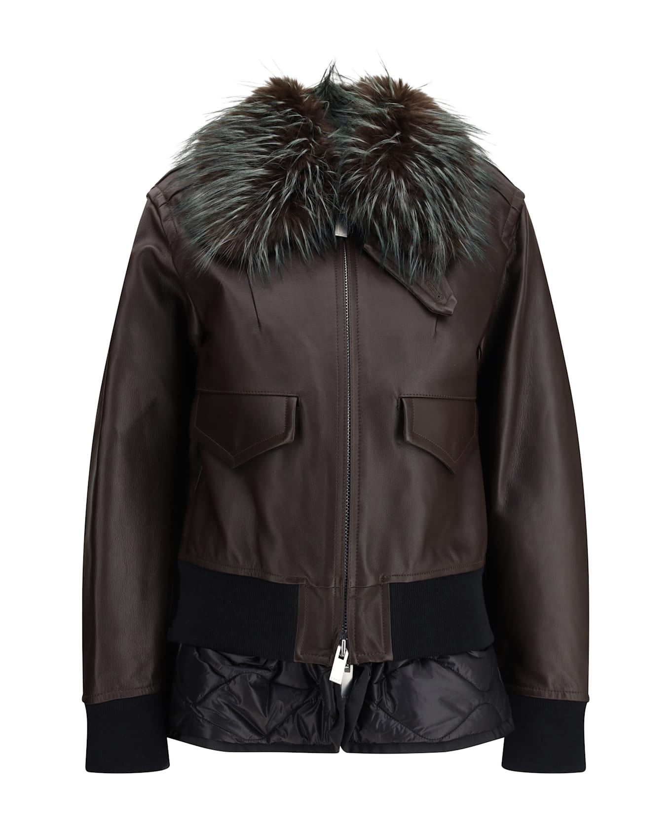 Sacai Leather Jacket With A Plush Collar