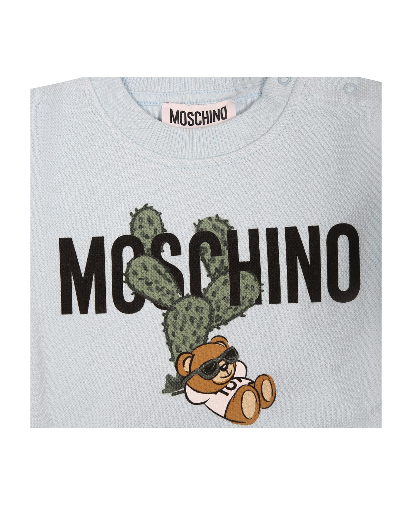 Moschino Light Blue Set For Baby Boy With Teddy Bear And Logo - Light Blue ボトムス