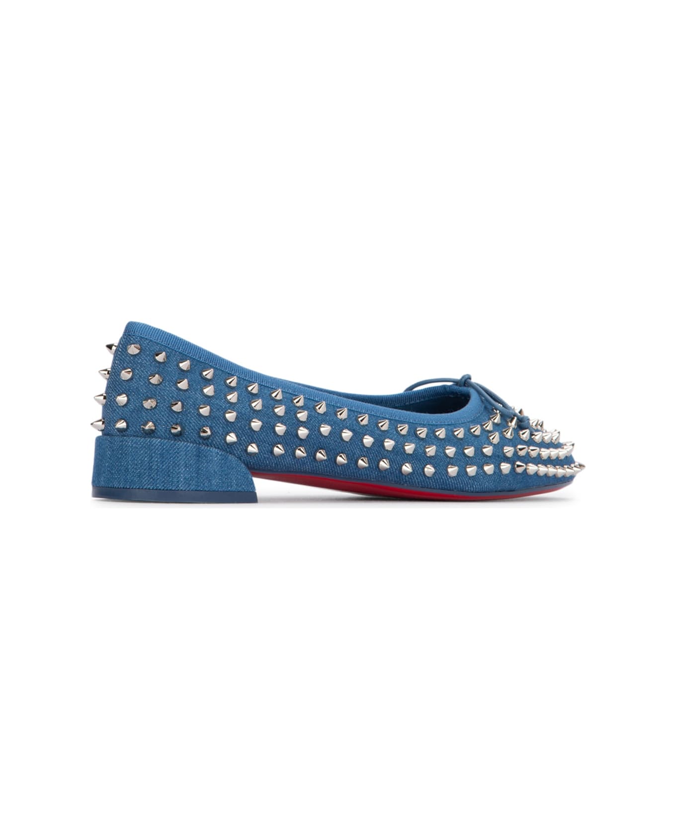 Christian Louboutin Sweetie Jane Spikes Flat Toile Denim/gg/lining - BLUESVLINJEANS