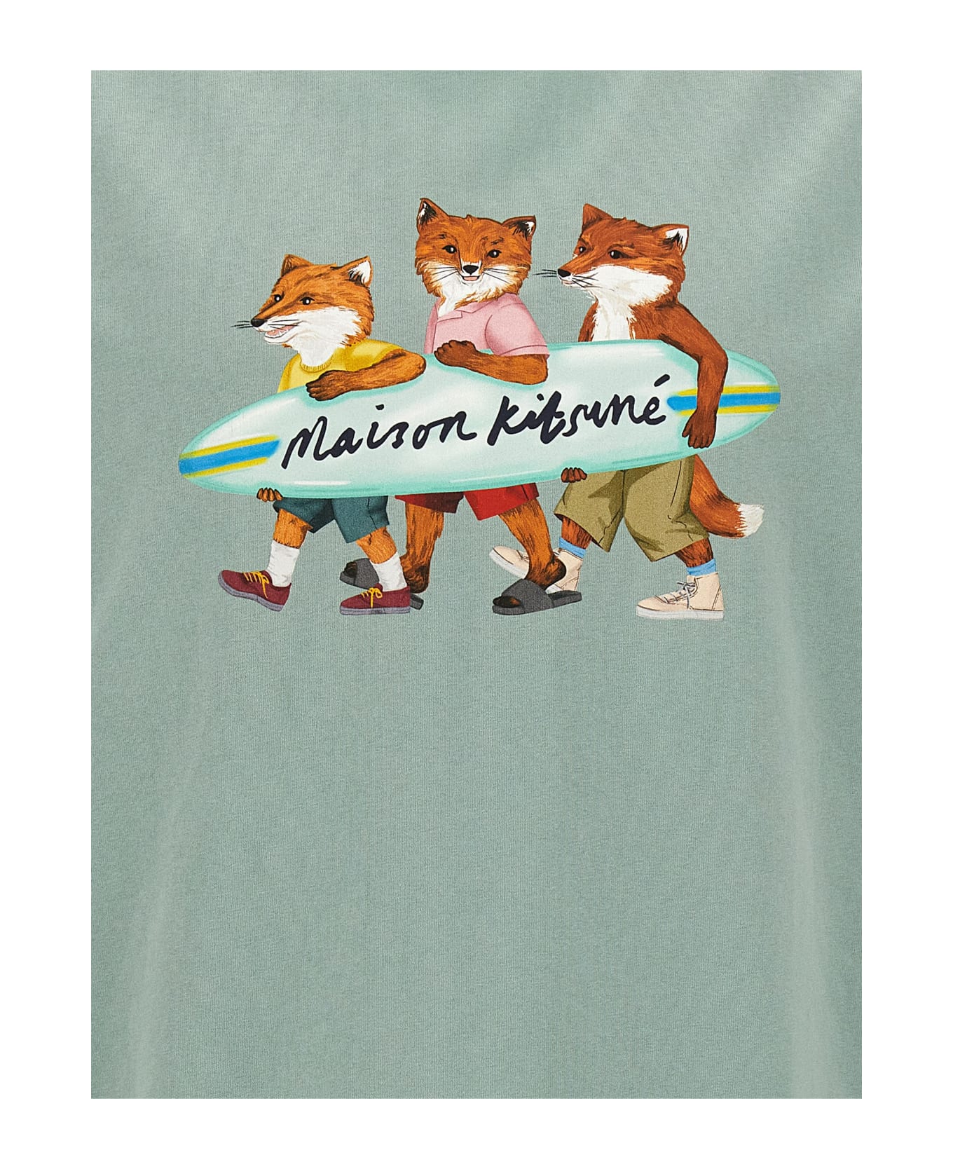 Maison Kitsuné 'surfing Foxes' T-shirt - Light Blue