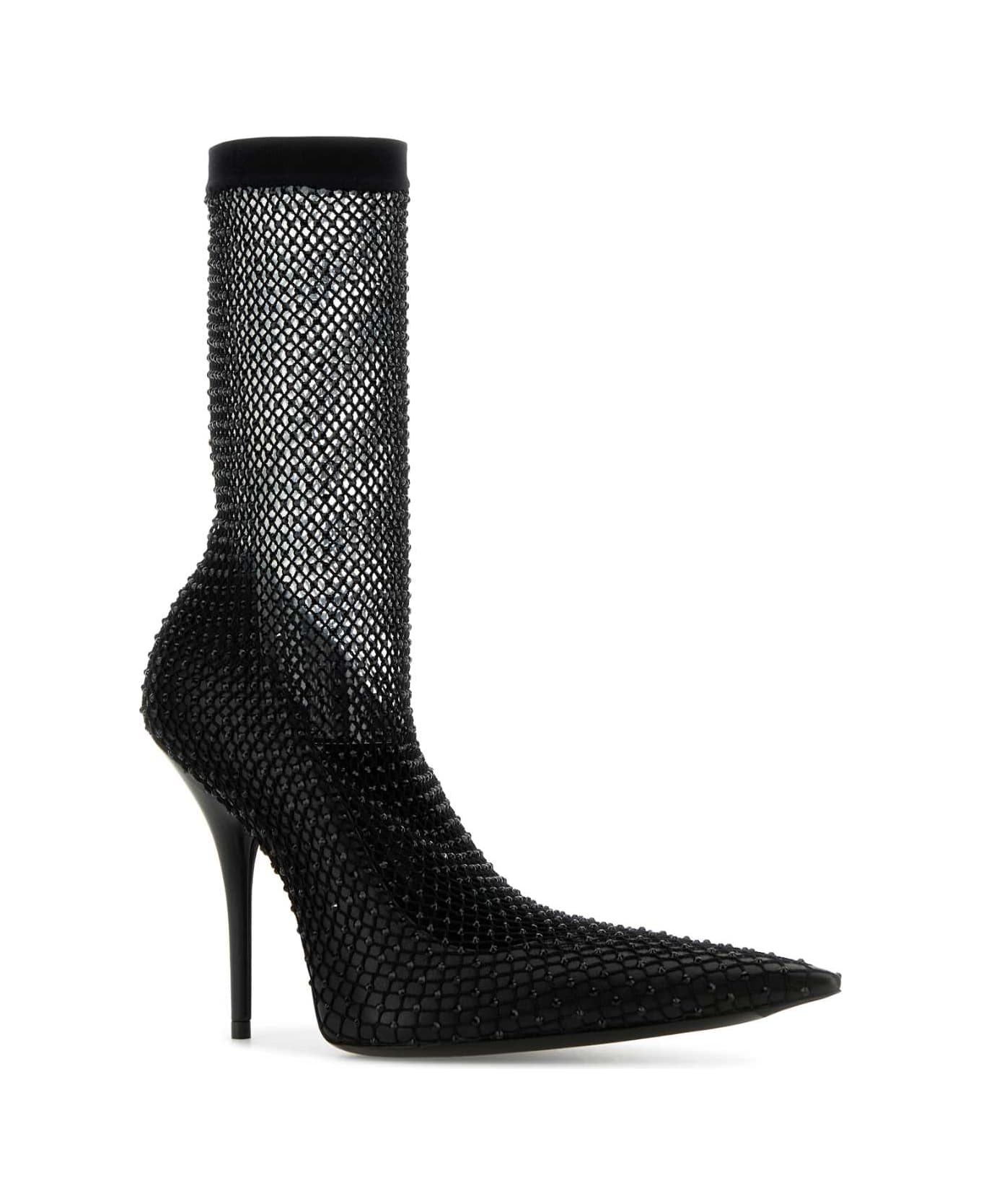 Balenciaga Black Nappa Leather And Mesh Avenue Ankle Boots - BLACKBLACK