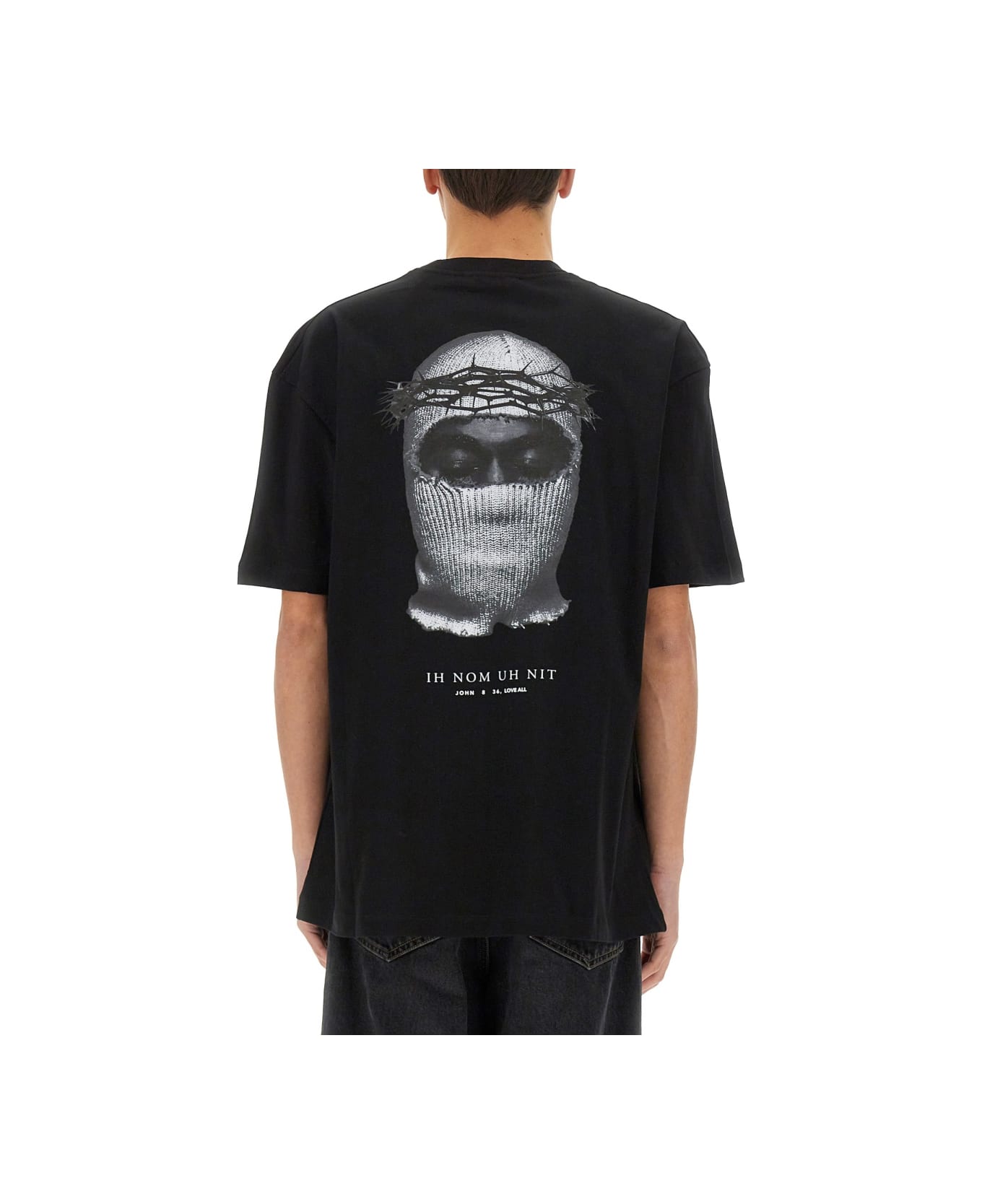 ih nom uh nit Crown Mask Print T-shirt - BLACK