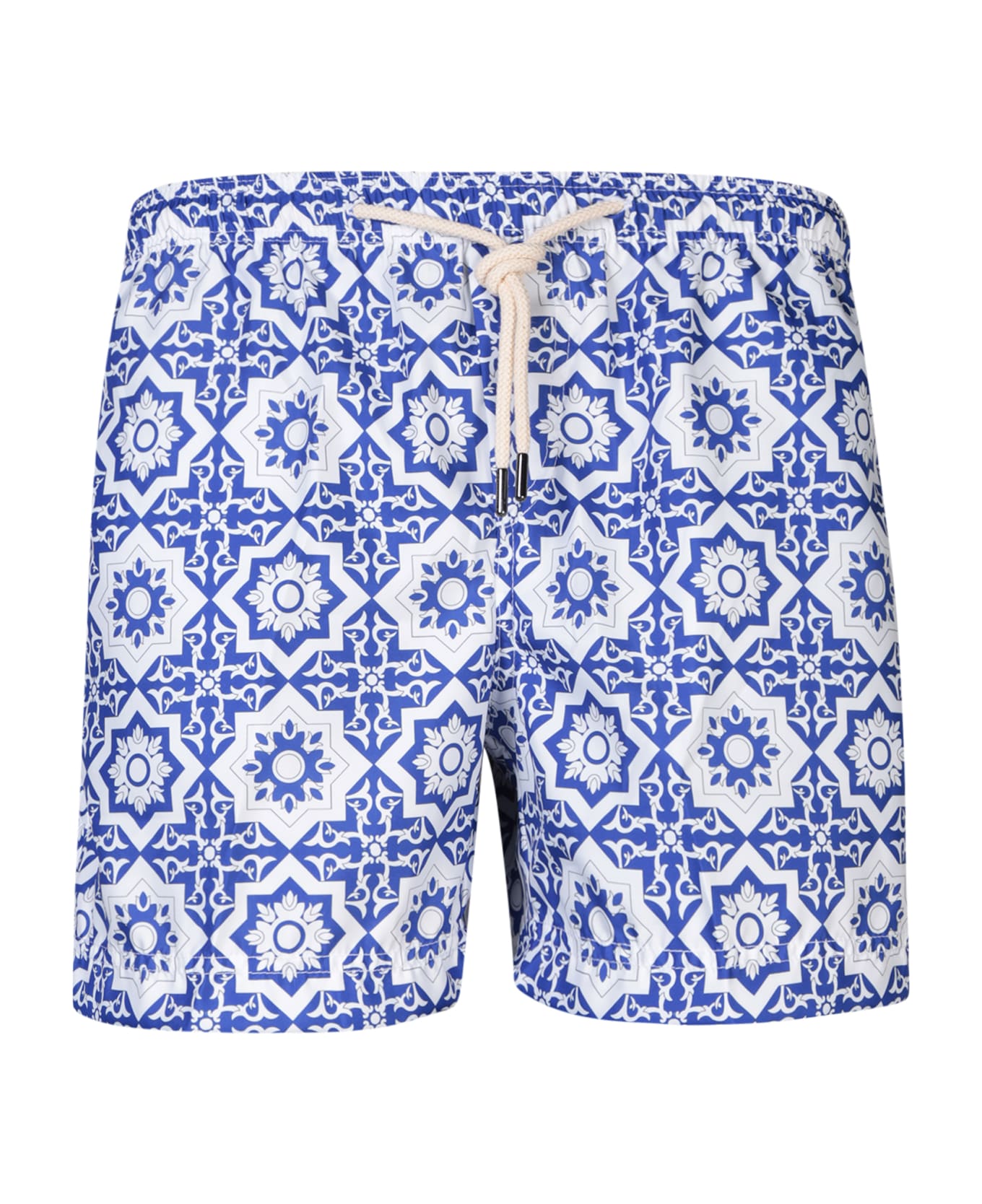 Peninsula Swimwear Patterned Swim Trunks In White/blue - Blue