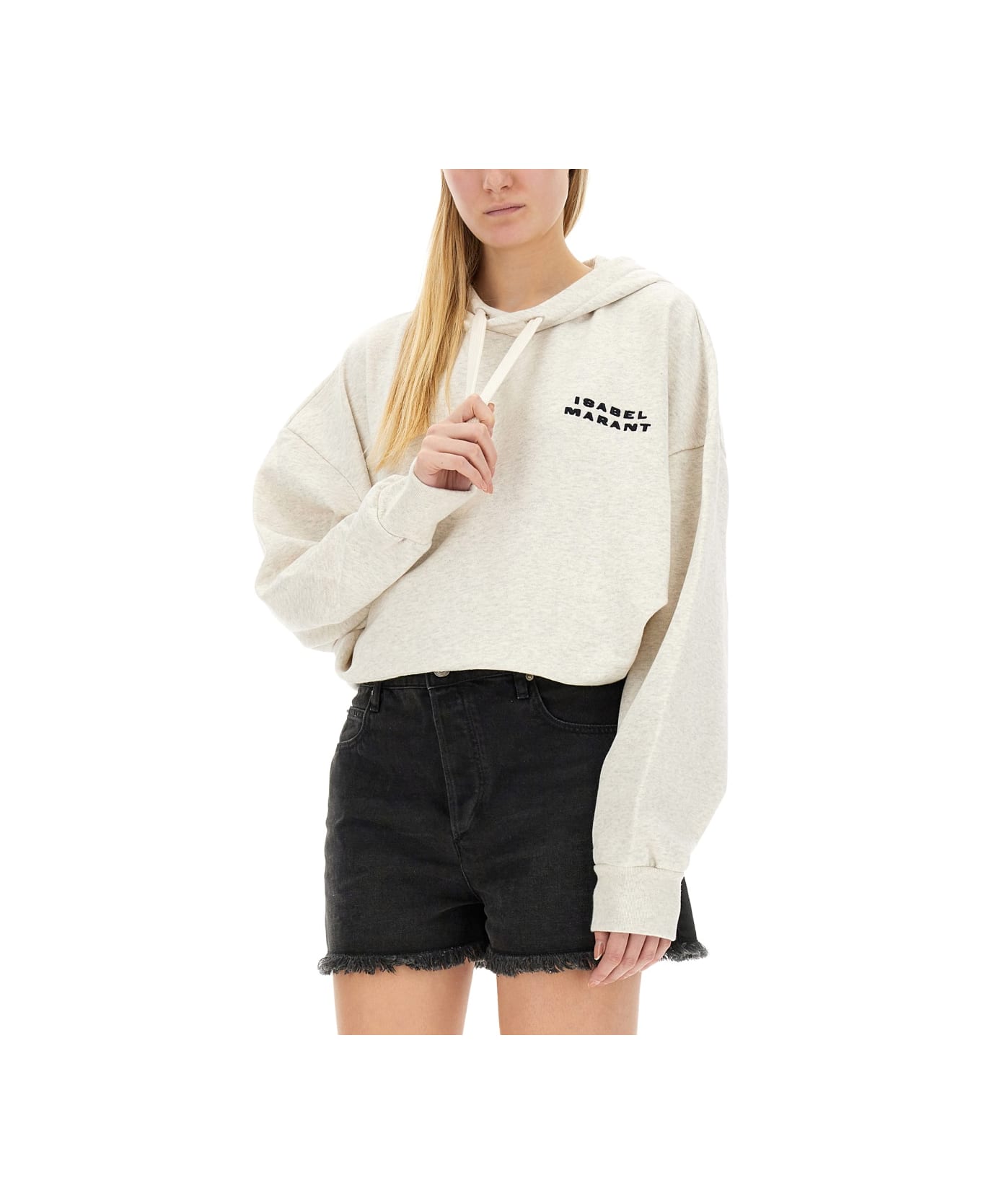 Isabel Marant Oversized Hoodie With Contrasting Logo Print - Beige