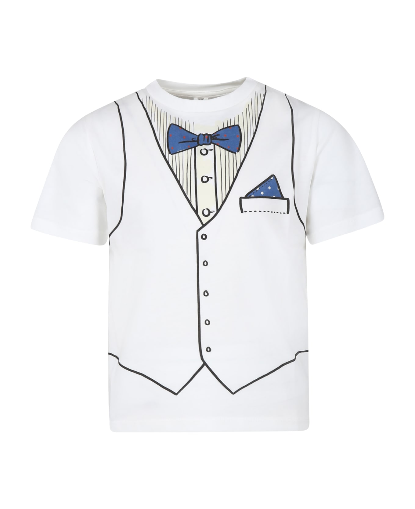 Stella McCartney Kids Ivory T-shirt For Boy With Bow Tie Print - Ivory Tシャツ＆ポロシャツ