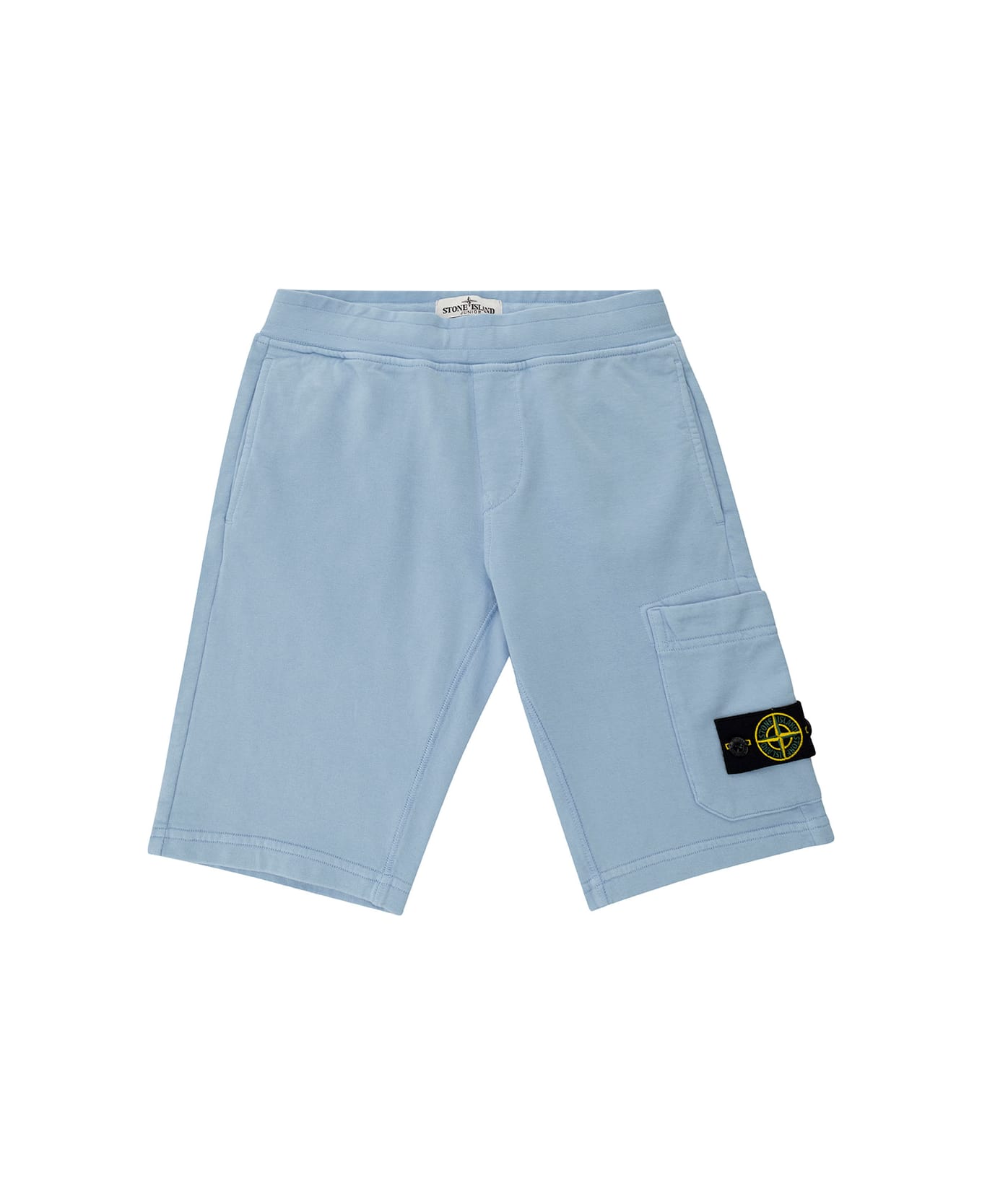 Stone Island Junior Light Blue Bermuda Shorts With Logo Patch And Patch Pocket In Cotton Boy - Blu