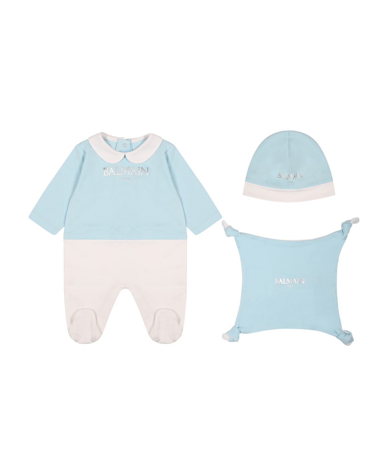 Balmain Light Blue Set For Baby Boy With Logo - Light Blue
