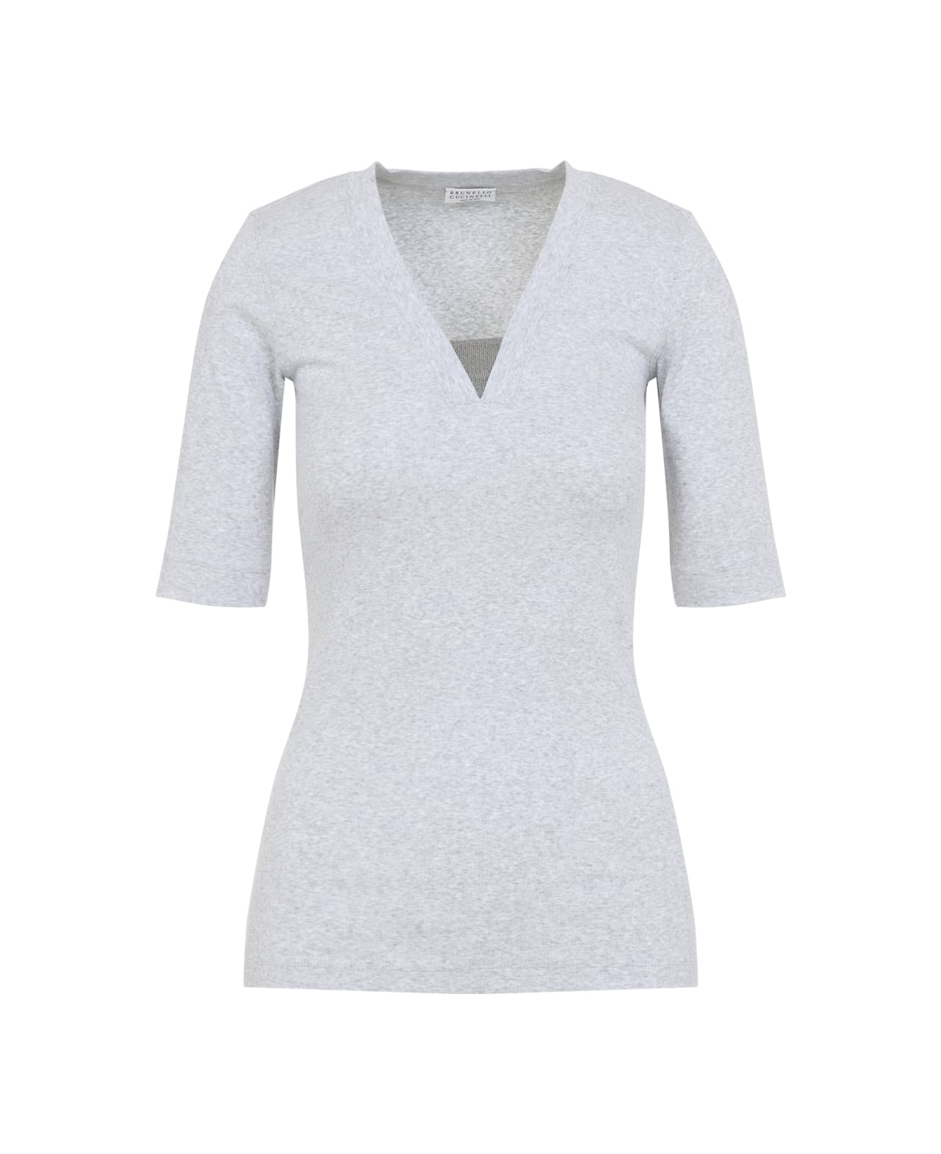 Brunello Cucinelli V-neck Ribbed T-shirt - Silver