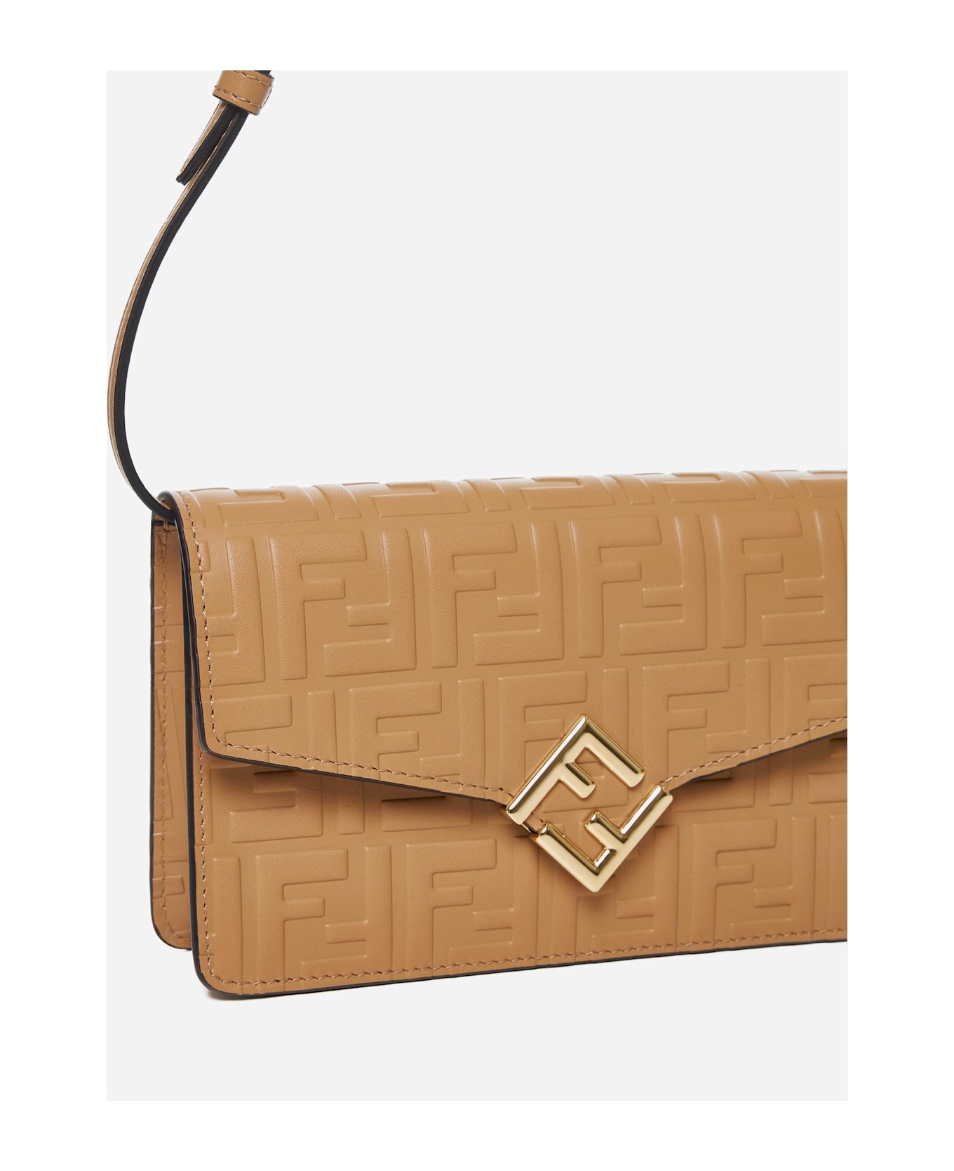 Fendi Ff Diamonds Leather Wallet On Chain - Beige