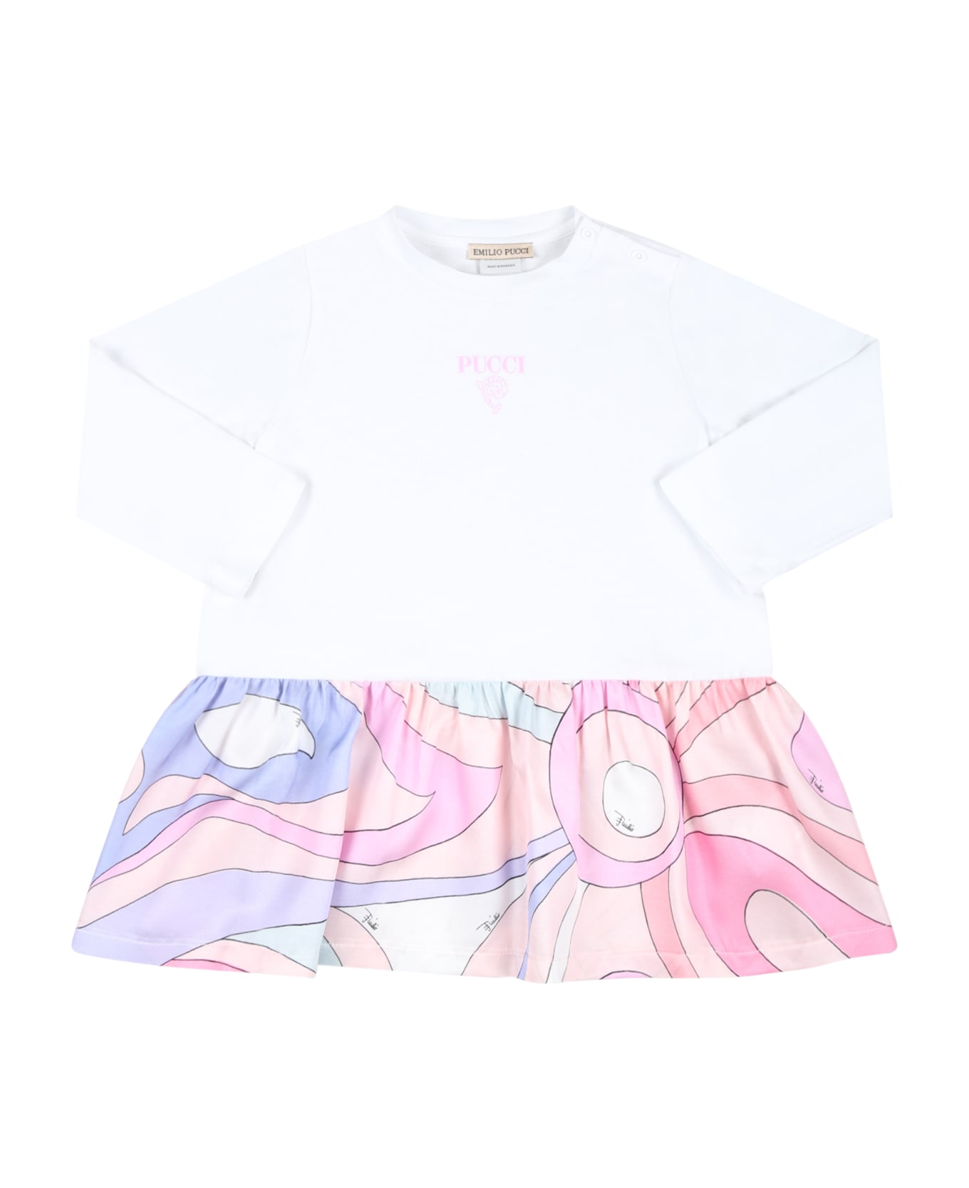Pucci White Dress For Baby Girl With Logo - Multicolor