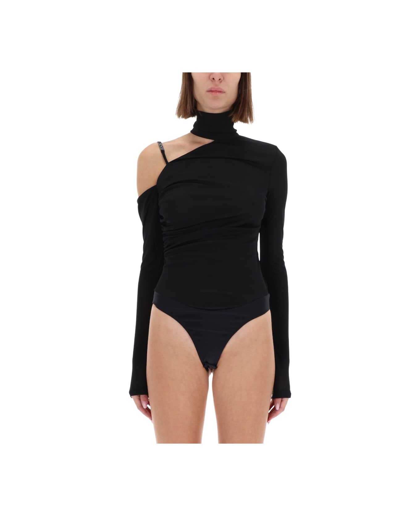 Versace Jeans Couture Black One-shoulder Long-sleeve Bodysuit - BLACK