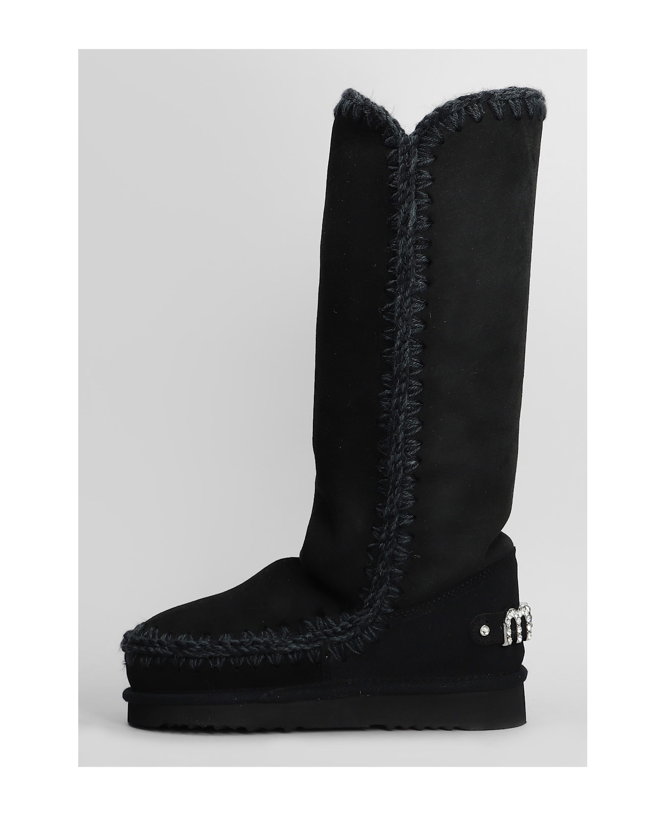 Mou Eskimo 40 Low Heels Boots In Black Suede - black