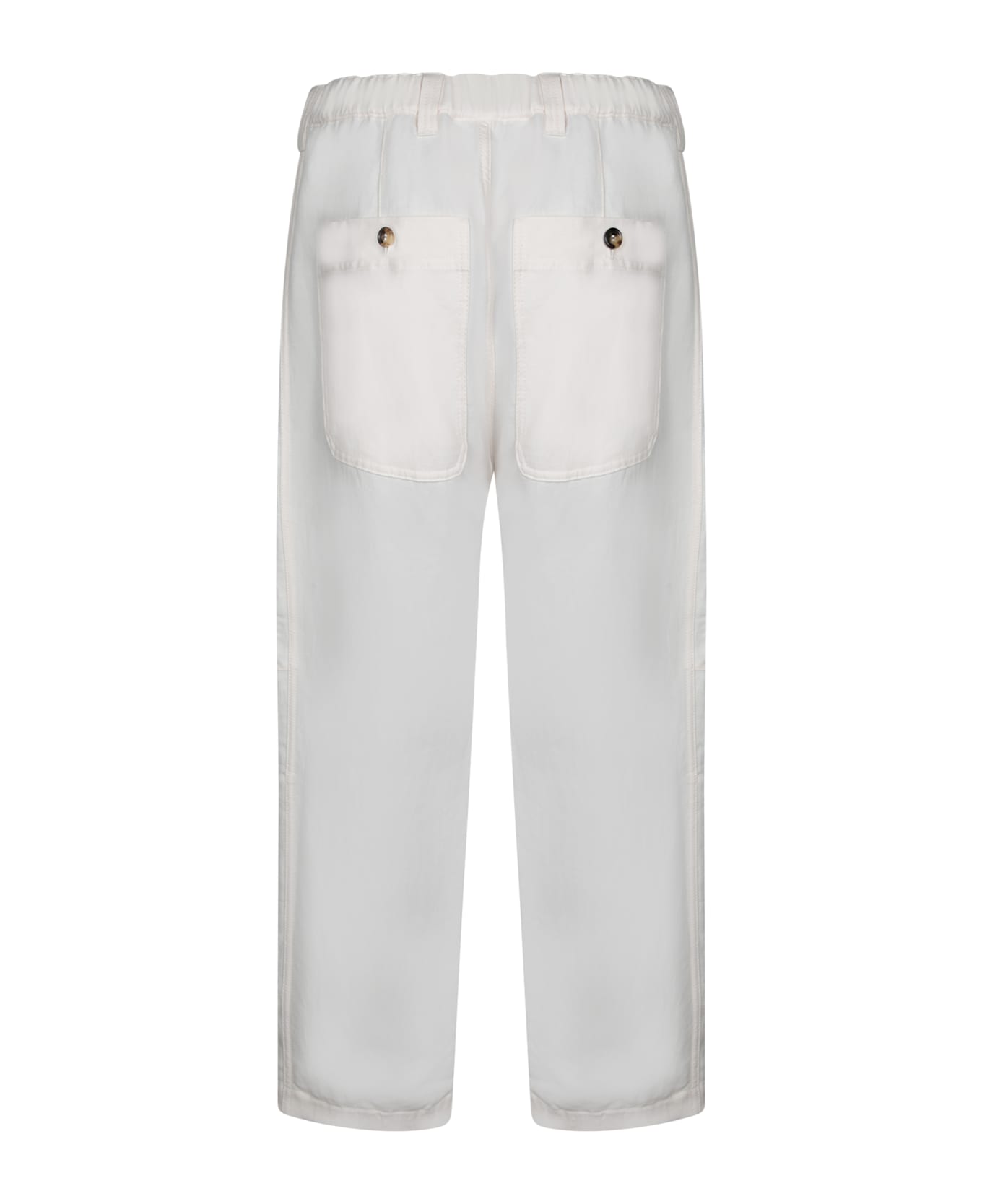 Cream Linen Cotton Cargo Pants - Thumbnail 3