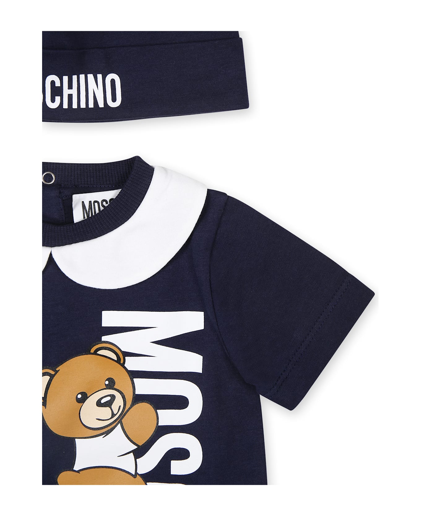 Moschino Blue Romper Set For Baby Boy With Teddy Bear - Blue