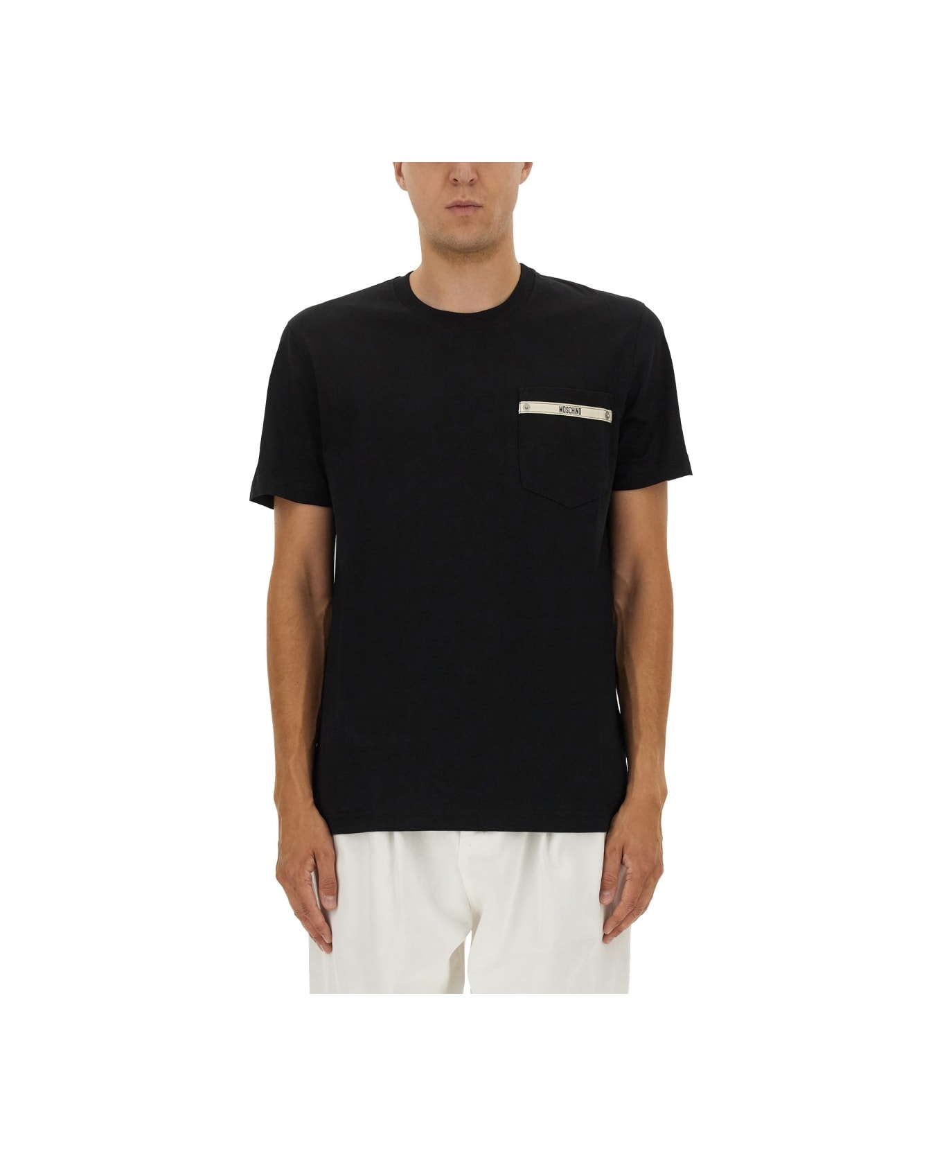 Moschino T-shirt With Logo Ribbon - BLACK