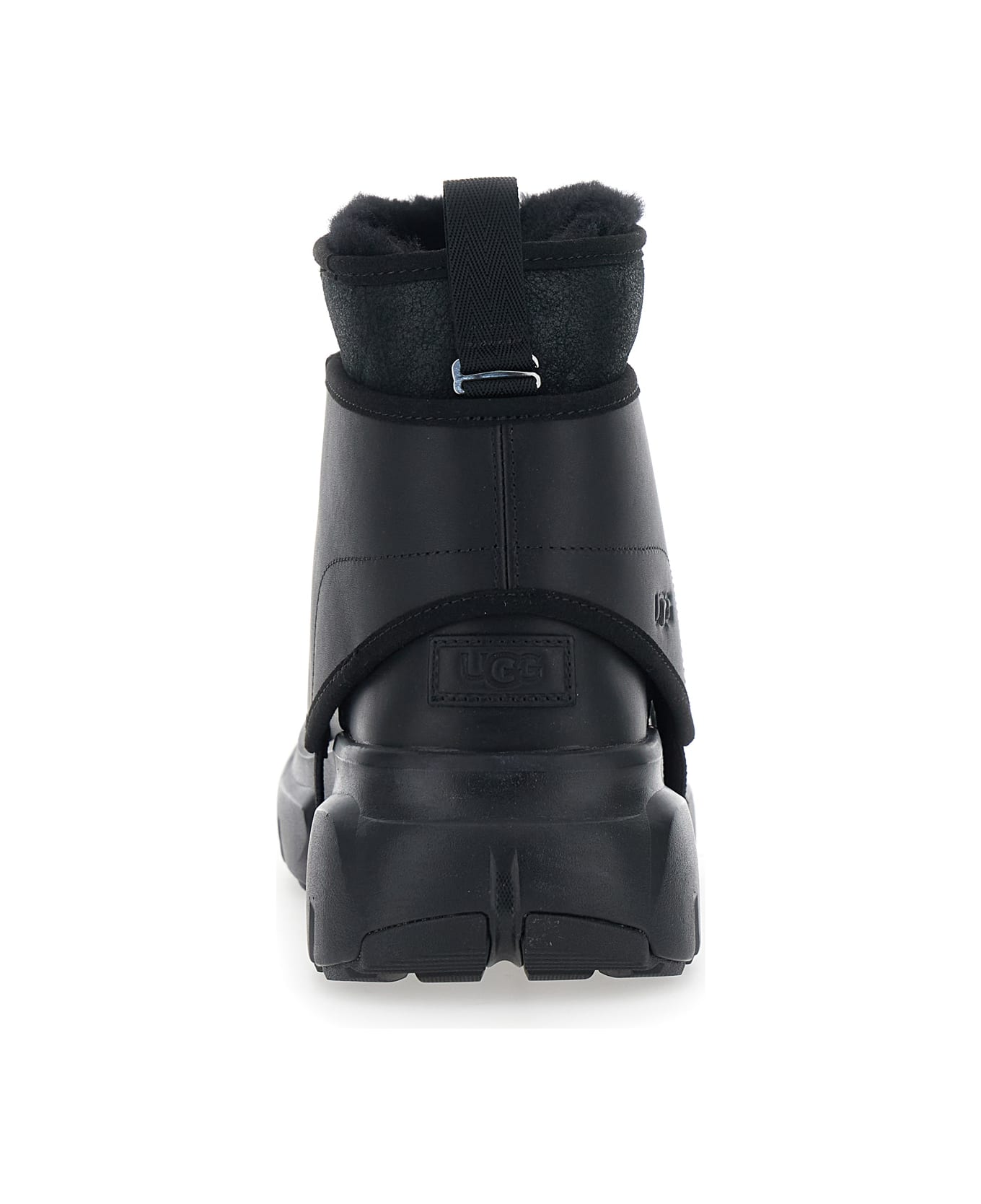 UGG Black Ankle Boots With Side Logo And Platform Sole In Leather Blend Woman - Black