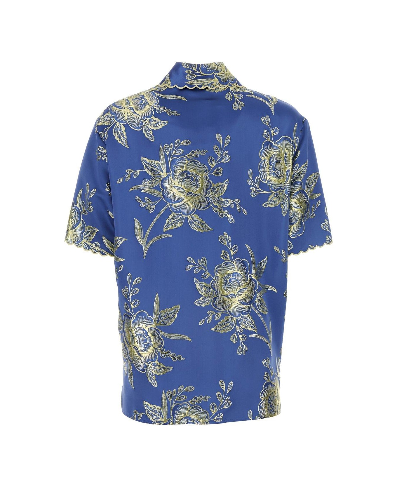 Etro Floral-jacquard Short Sleeved Shirt - Blue