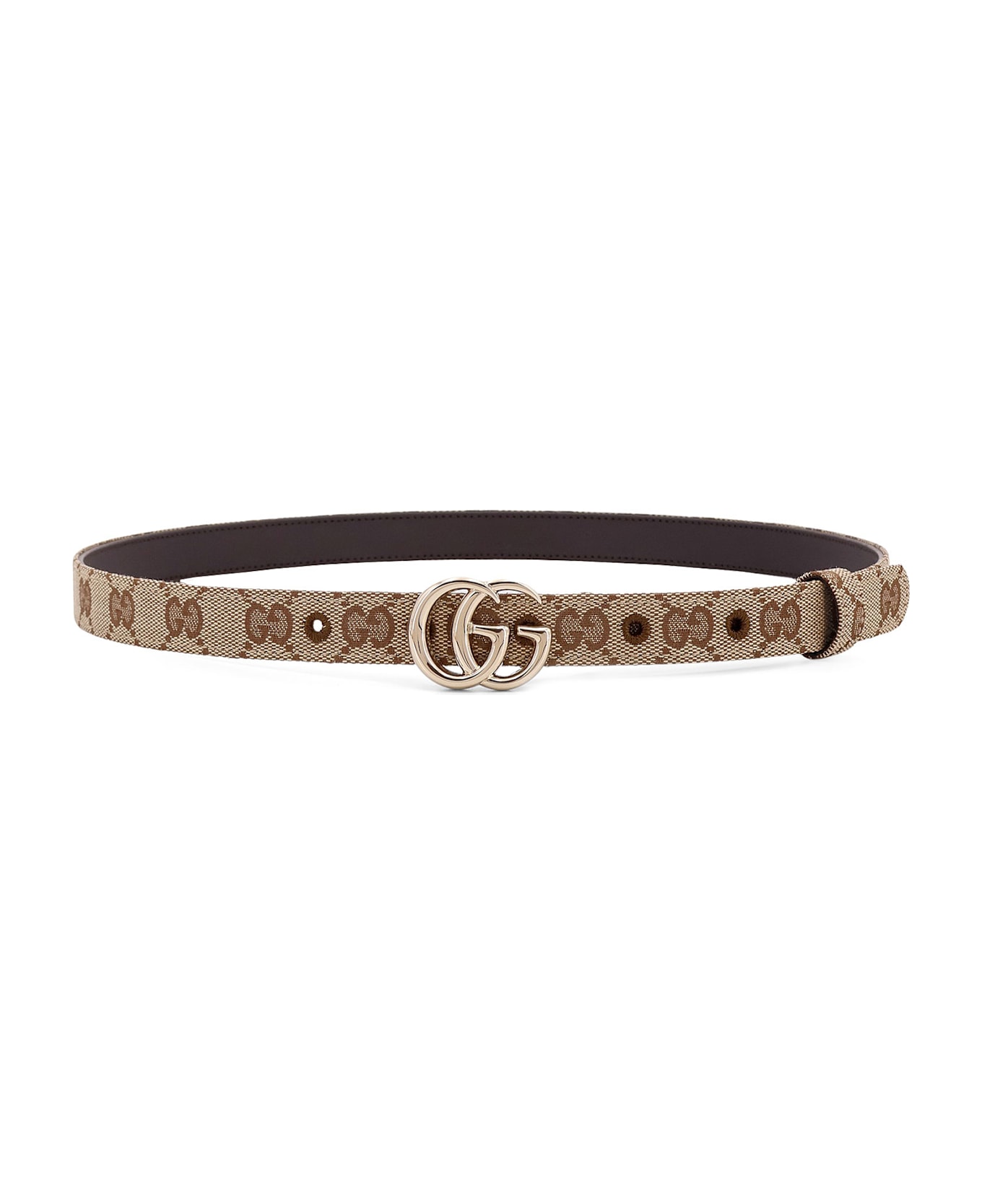 Gucci Gg Supreme Fabric And Leather Belt - Beige